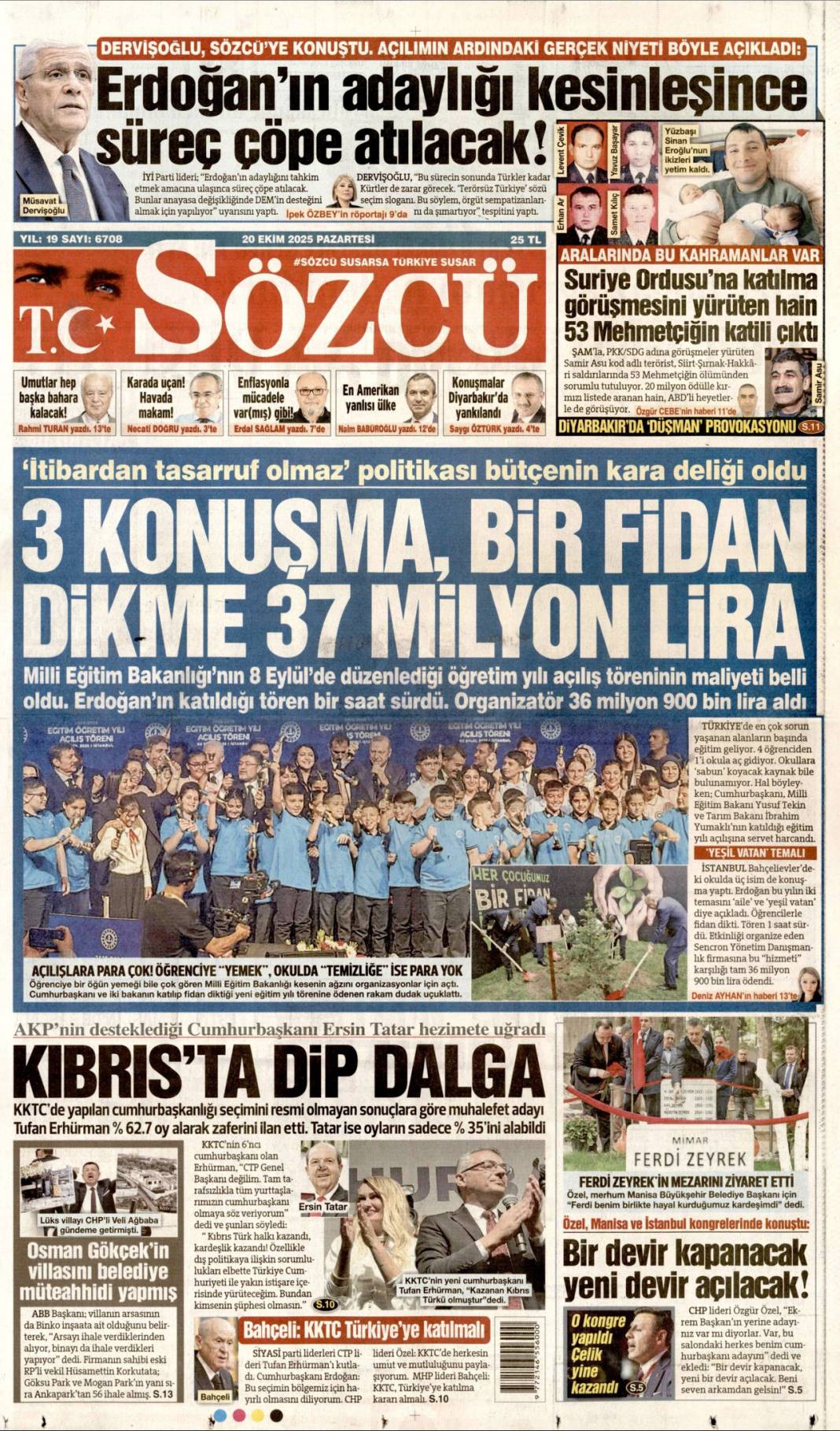 Katil İsrail'in ateşkesi yok: 20 Ekim 2025 Pazartesi güncel gazete manşetleri 7