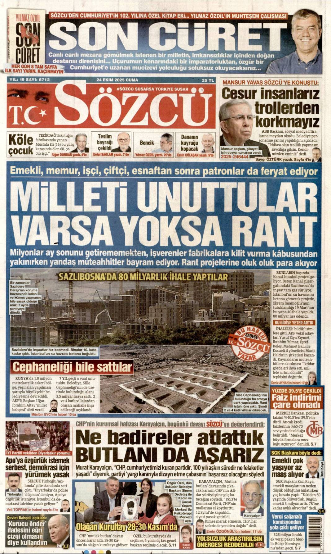 Boğazı haraca bağlamışlar: 24 Ekim 2025 cuma, güncel gazete manşetleri 16