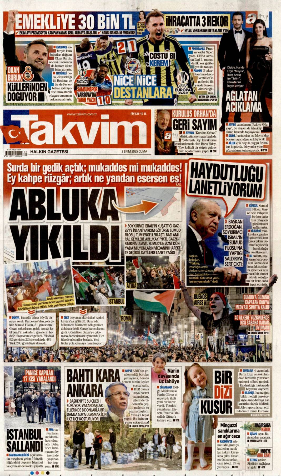 Karizma çizen 497 cesur yürek: 3 Ekim 2025 Cuma güncel gazete manşetleri 17