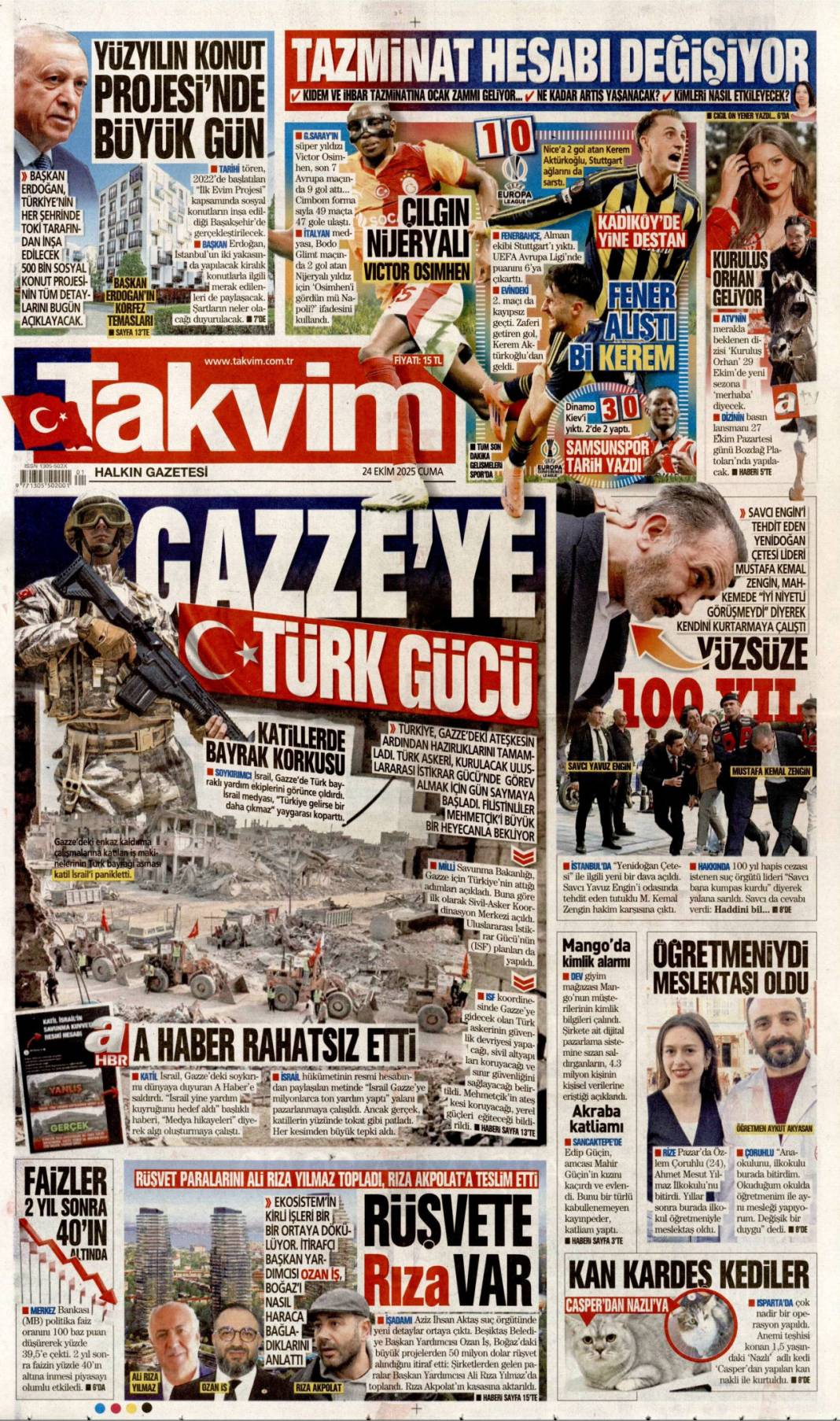 Boğazı haraca bağlamışlar: 24 Ekim 2025 cuma, güncel gazete manşetleri 17