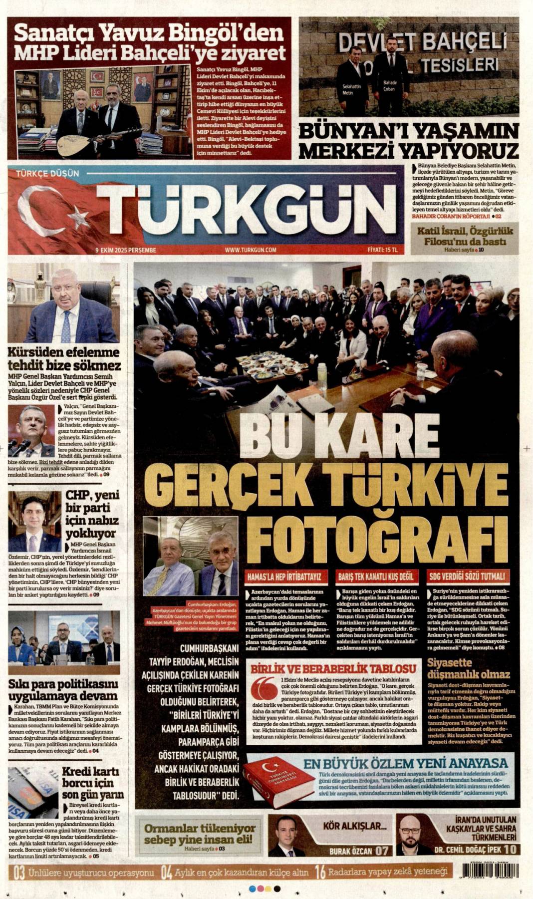 Halkın özlemi yeni anayasa: 9 Ekim 2025 Perşembe güncel gazete manşetleri 14