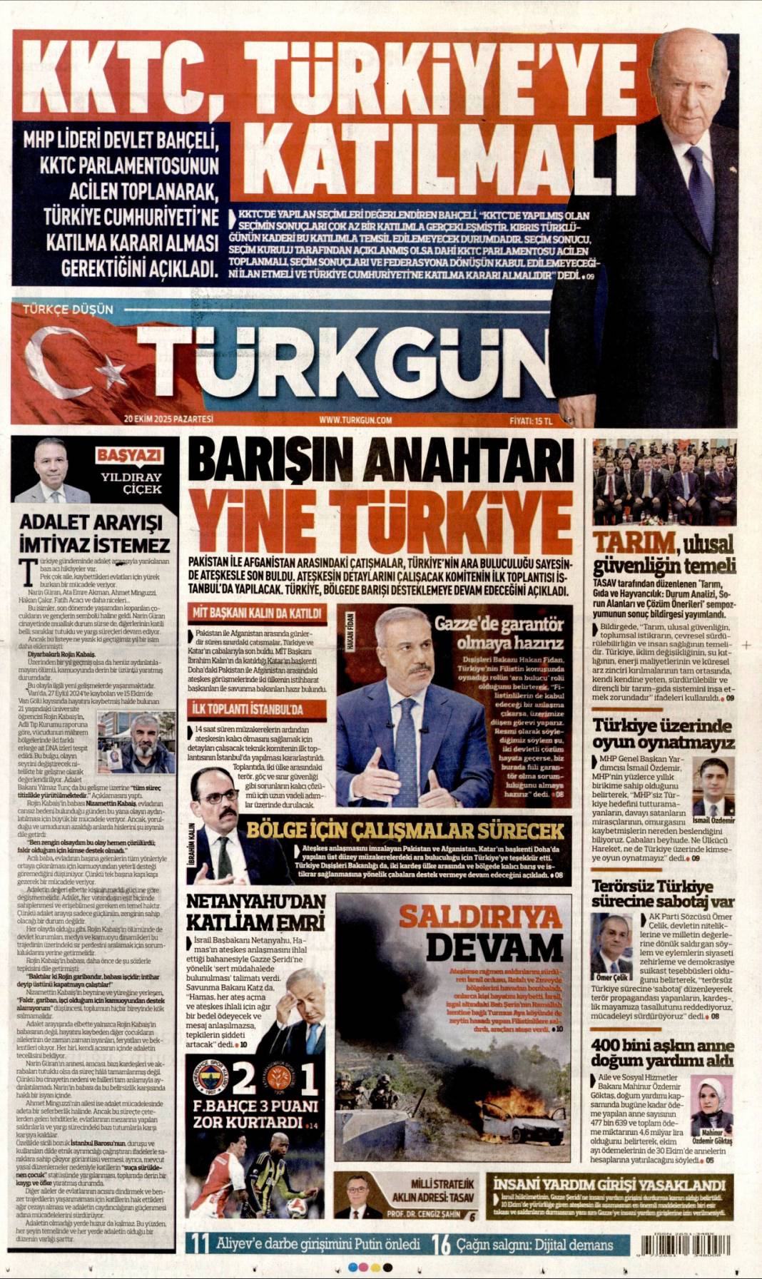 Katil İsrail'in ateşkesi yok: 20 Ekim 2025 Pazartesi güncel gazete manşetleri 19