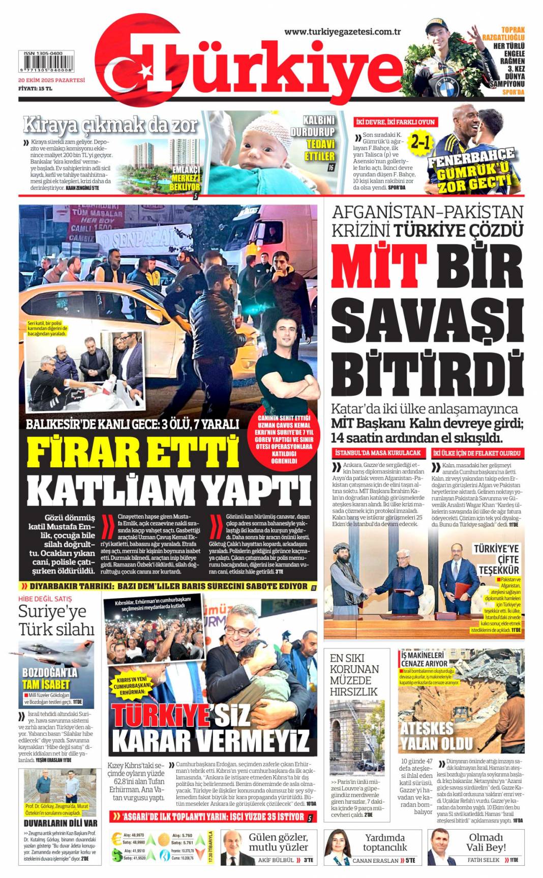 Katil İsrail'in ateşkesi yok: 20 Ekim 2025 Pazartesi güncel gazete manşetleri 4