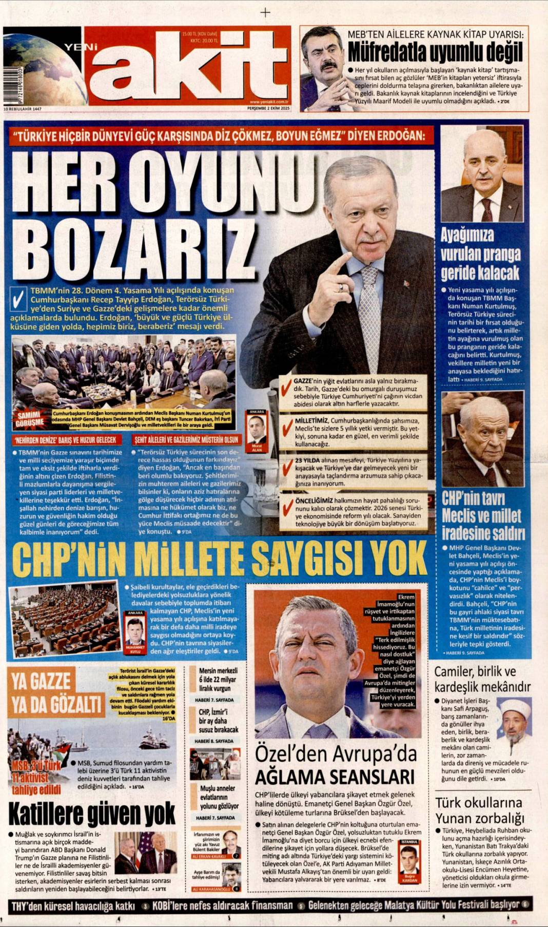 CHP'ye milli birlik dersi: 2 Ekim 2025 Perşembe güncel gazete manşetleri 21