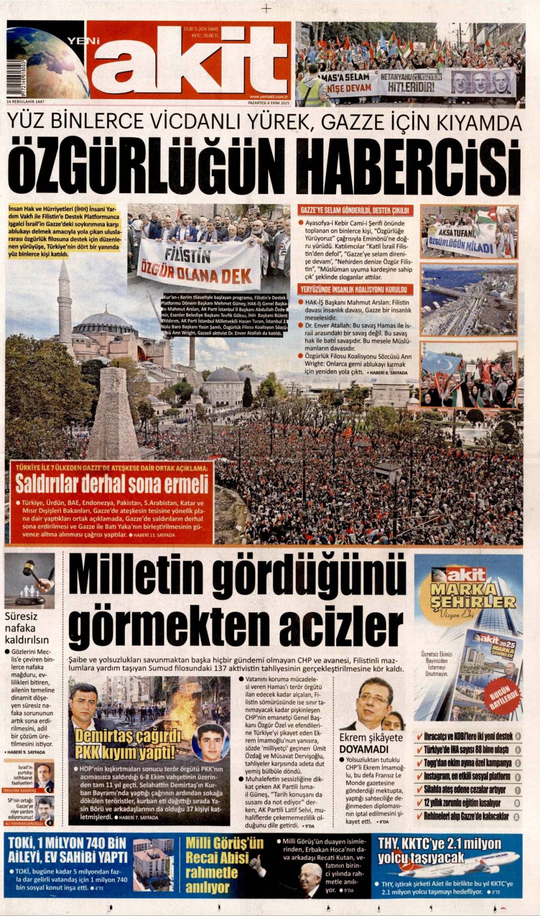 Soykırıma karşı Türkiye ayakta: 6 Ekim 2025 Pazartesi güncel gazete manşetleri 22