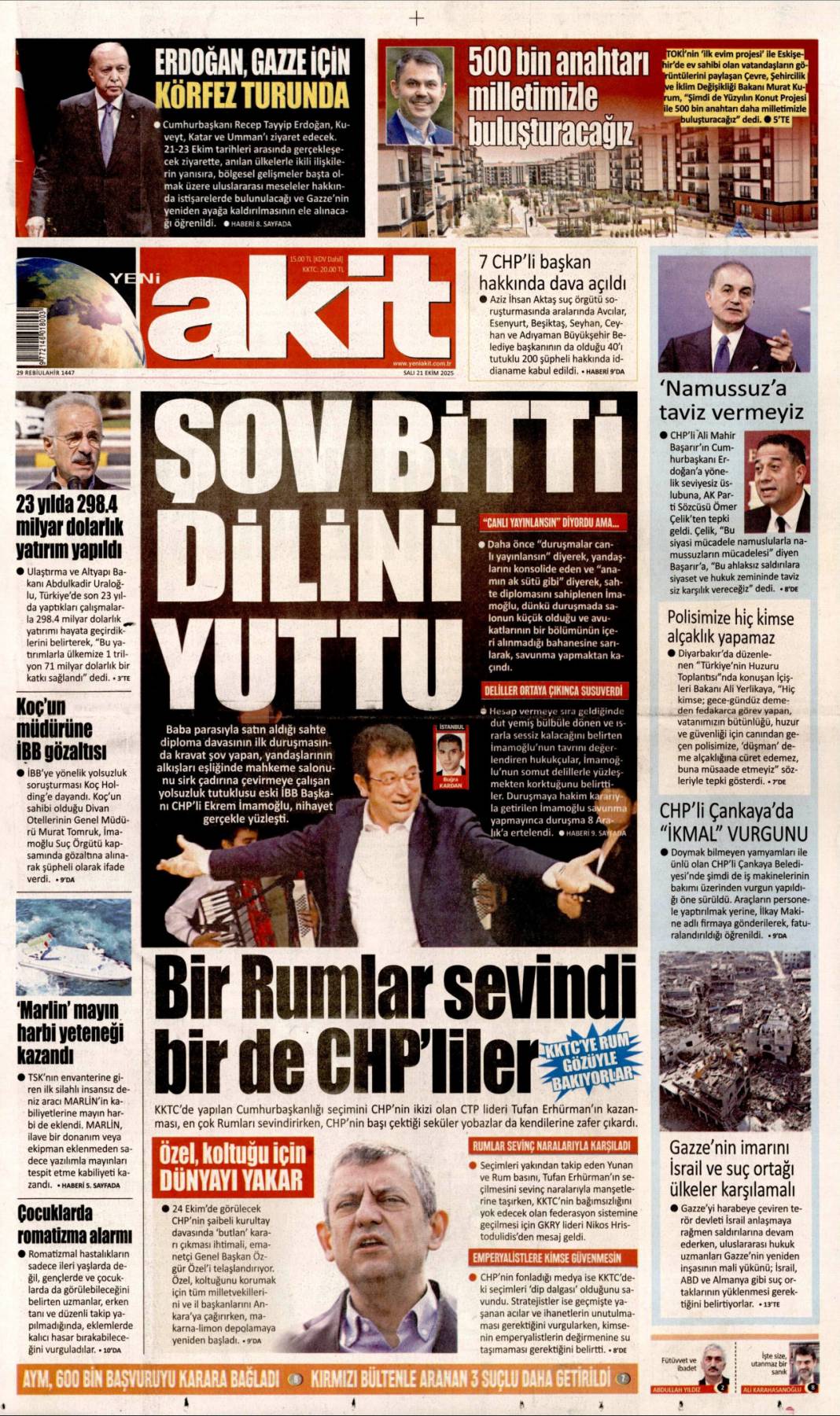 Tam bir suç makinesi: 21 Ekim 2025 Salı, gündeme dair merak edilen gazete manşetleri 18