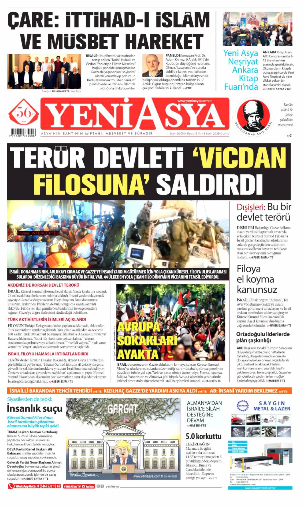 Karizma çizen 497 cesur yürek: 3 Ekim 2025 Cuma güncel gazete manşetleri 20