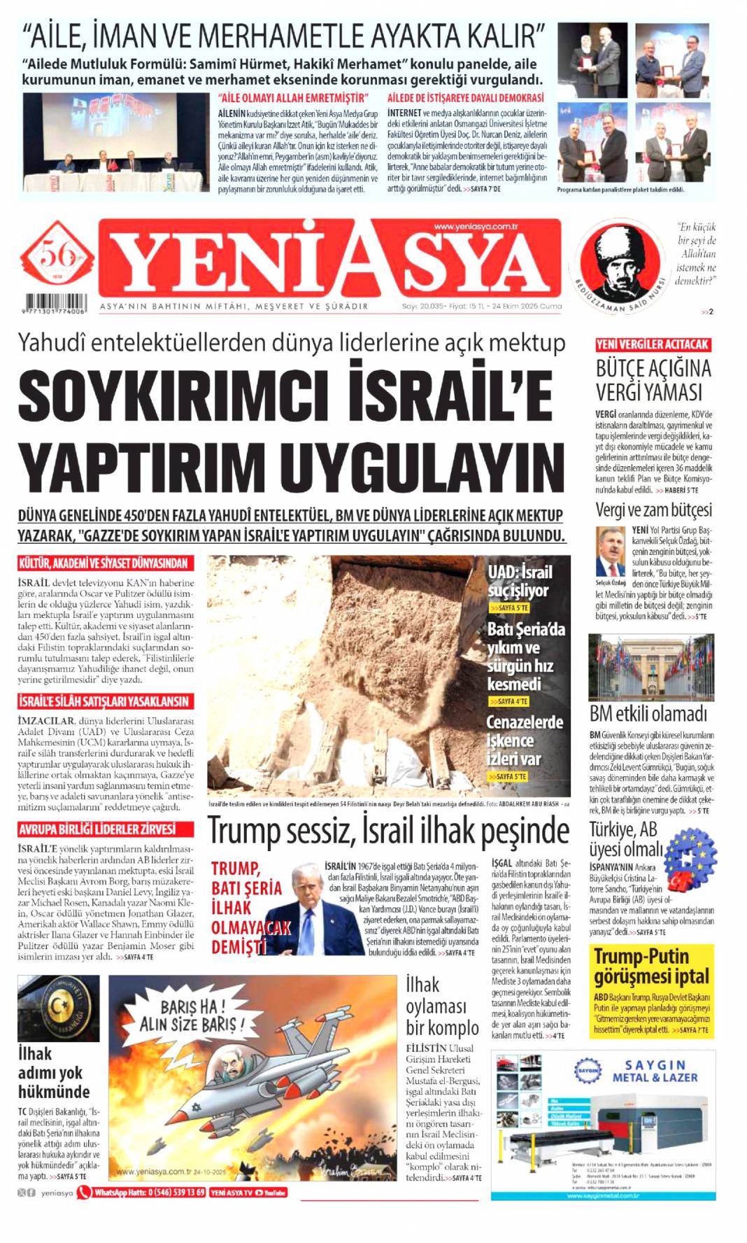 Boğazı haraca bağlamışlar: 24 Ekim 2025 cuma, güncel gazete manşetleri 21