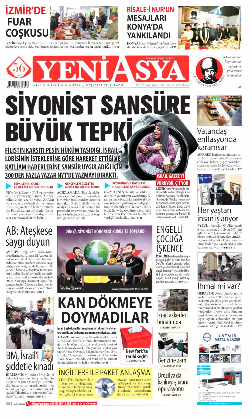 Şansölye'ye Gazze dersi: 31 Ekim 2025 Cuma güncel gazete manşetleri 18