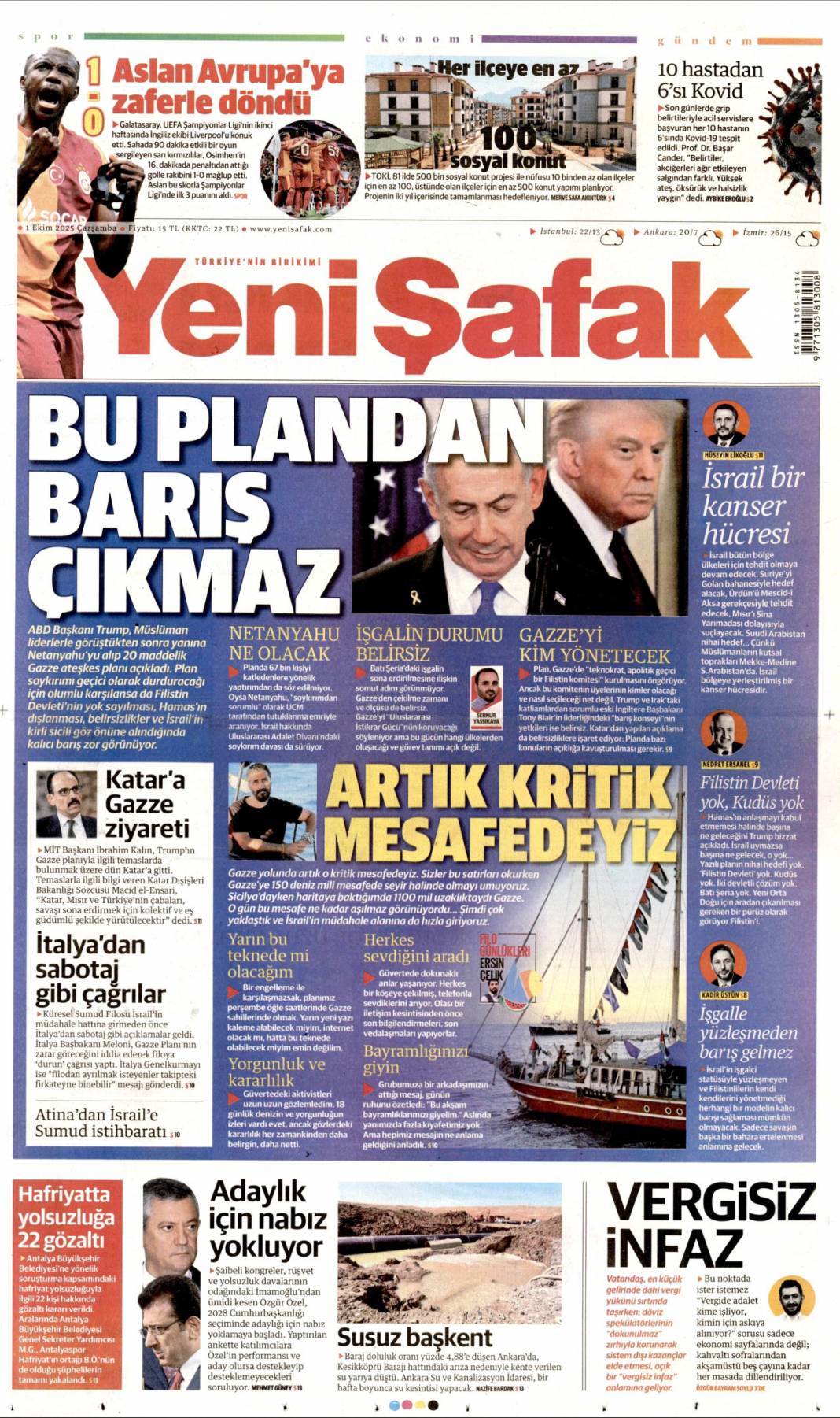 Gazze'de şimdi neler olacak? 1 Ekim 2025 Çarşamba, merak edilen güncel gazete manşetleri 24