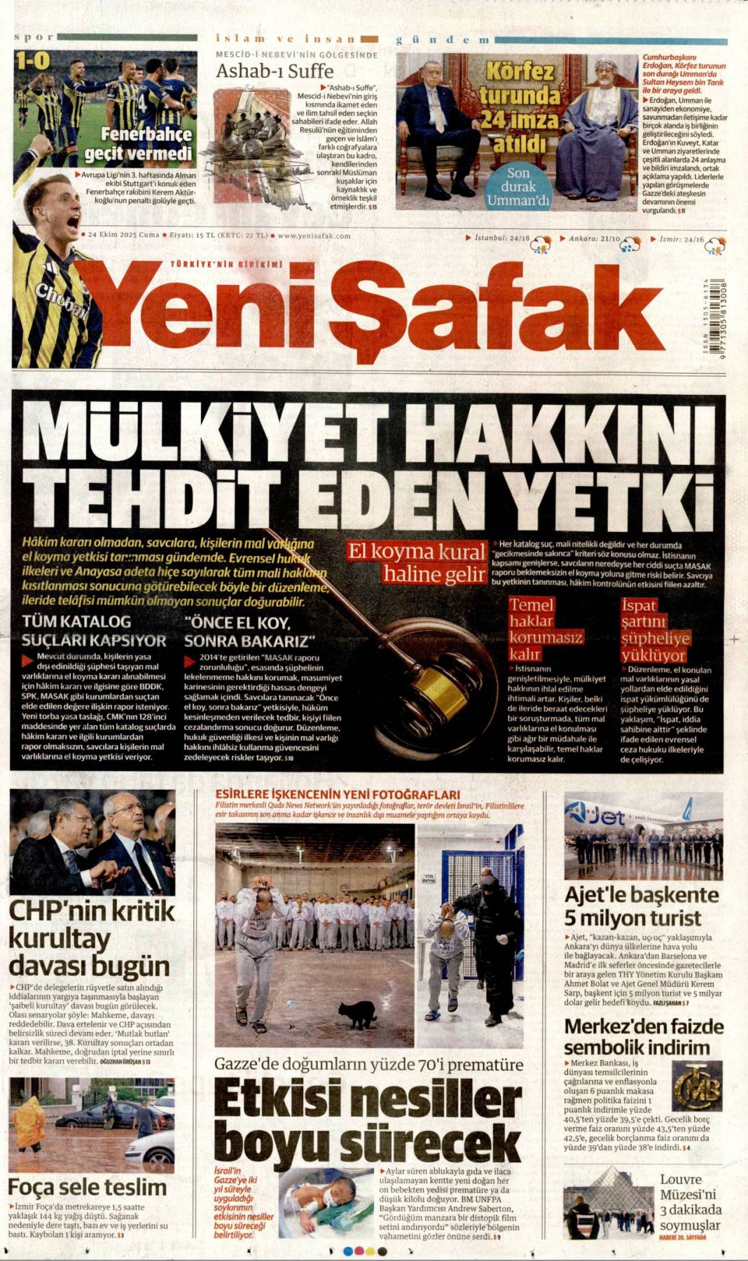 Boğazı haraca bağlamışlar: 24 Ekim 2025 cuma, güncel gazete manşetleri 23