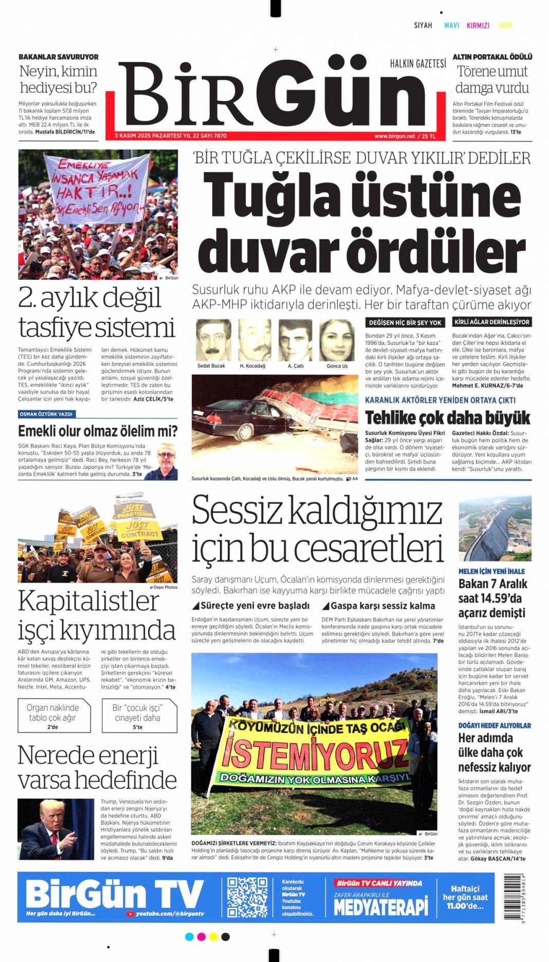 Boko haram, Petrol helal: 3 Kasım 2025 gazete manşetleri 15