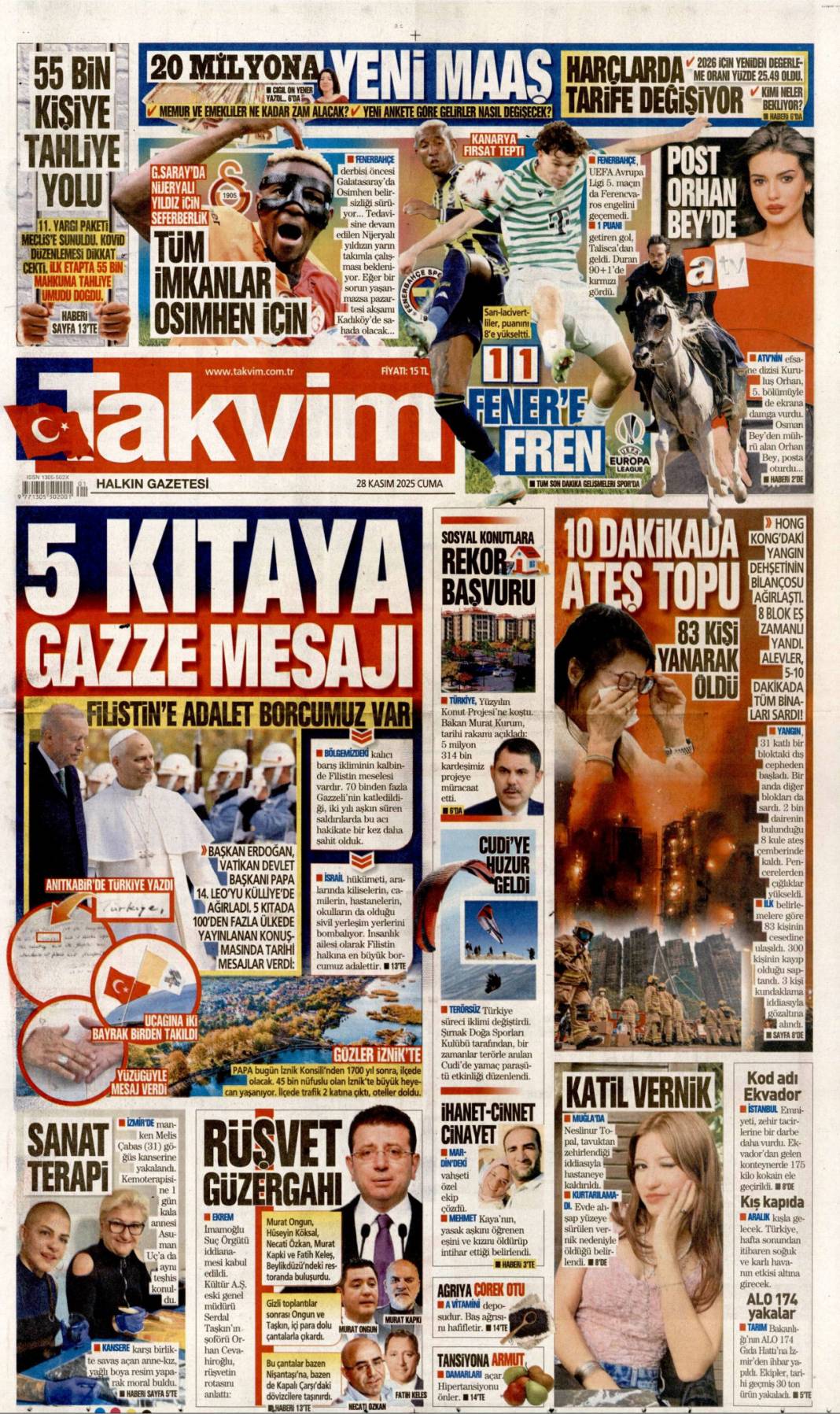 İnsanlığın Filistin'e adalet borcu var! 28 Kasım gazete manşetleri 19