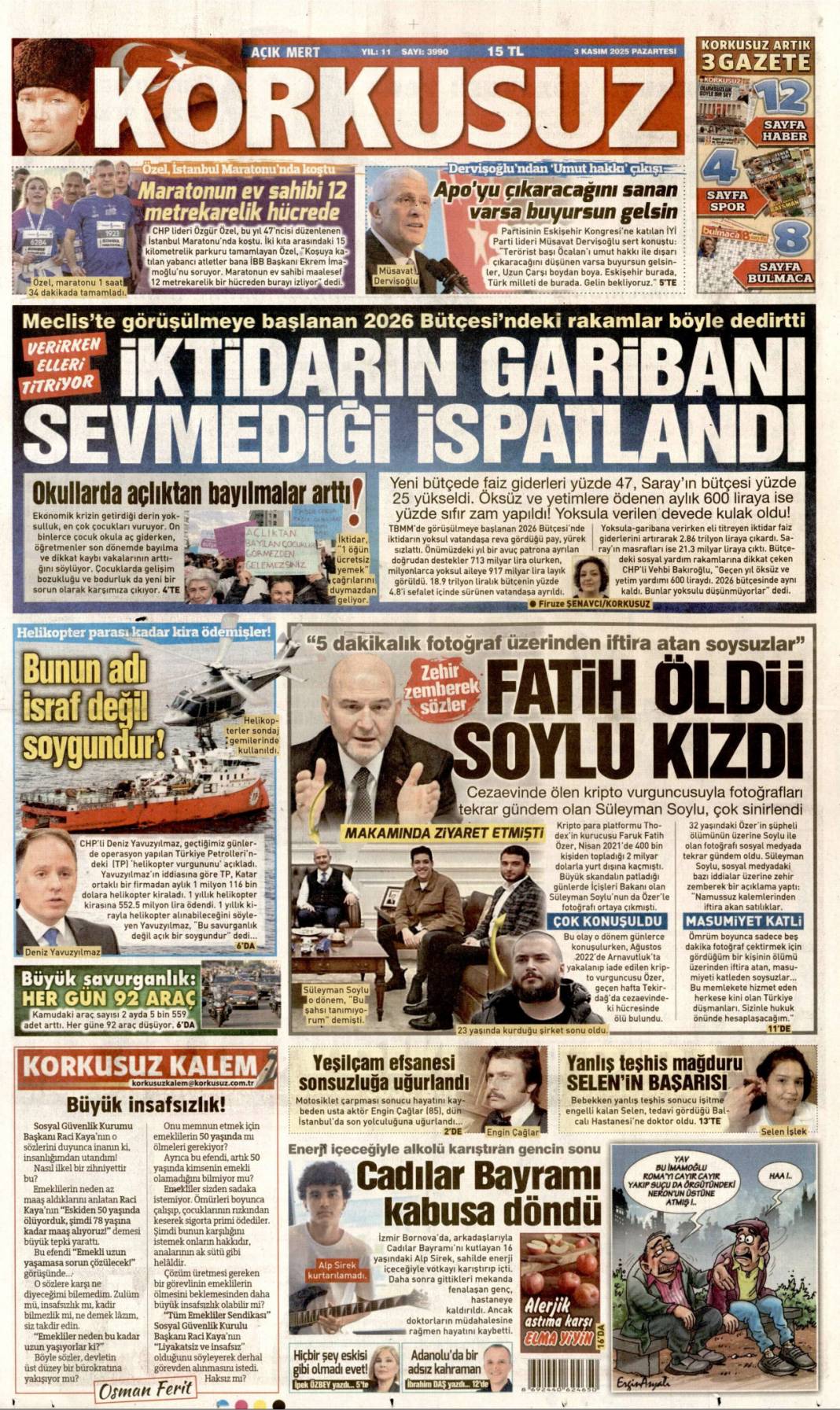 Boko haram, Petrol helal: 3 Kasım 2025 gazete manşetleri 7