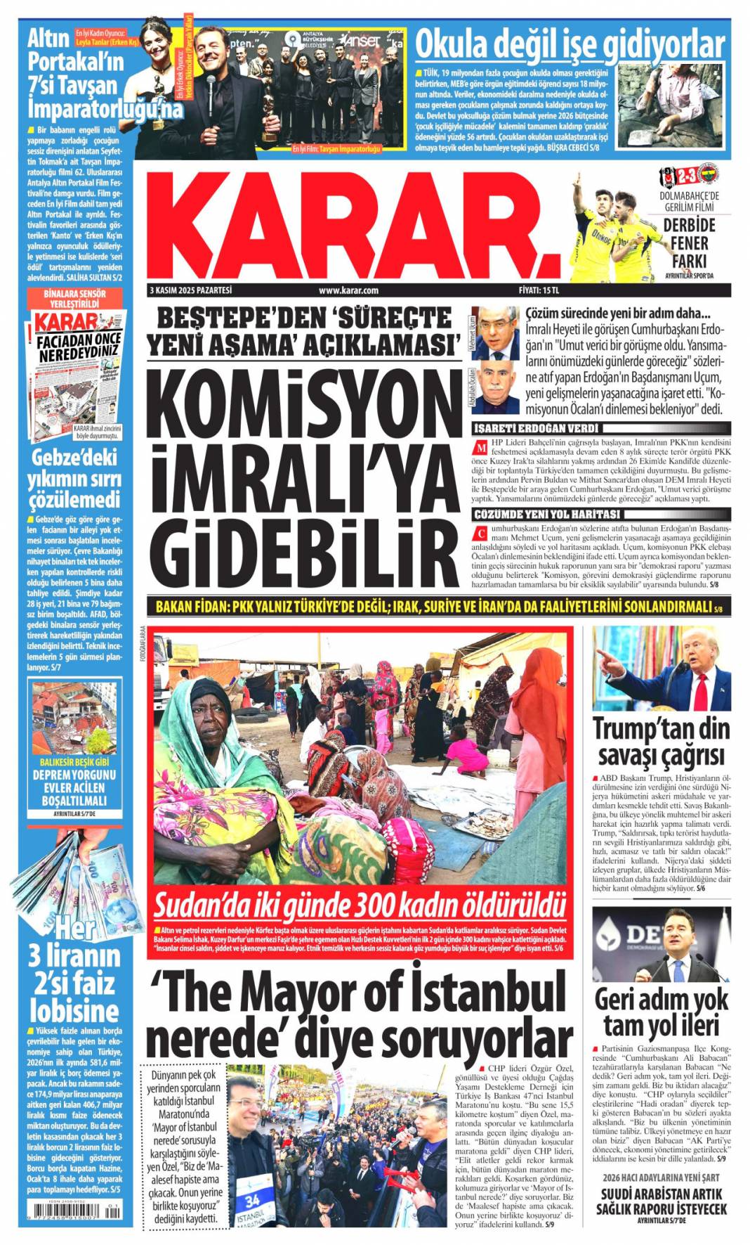 Boko haram, Petrol helal: 3 Kasım 2025 gazete manşetleri 10