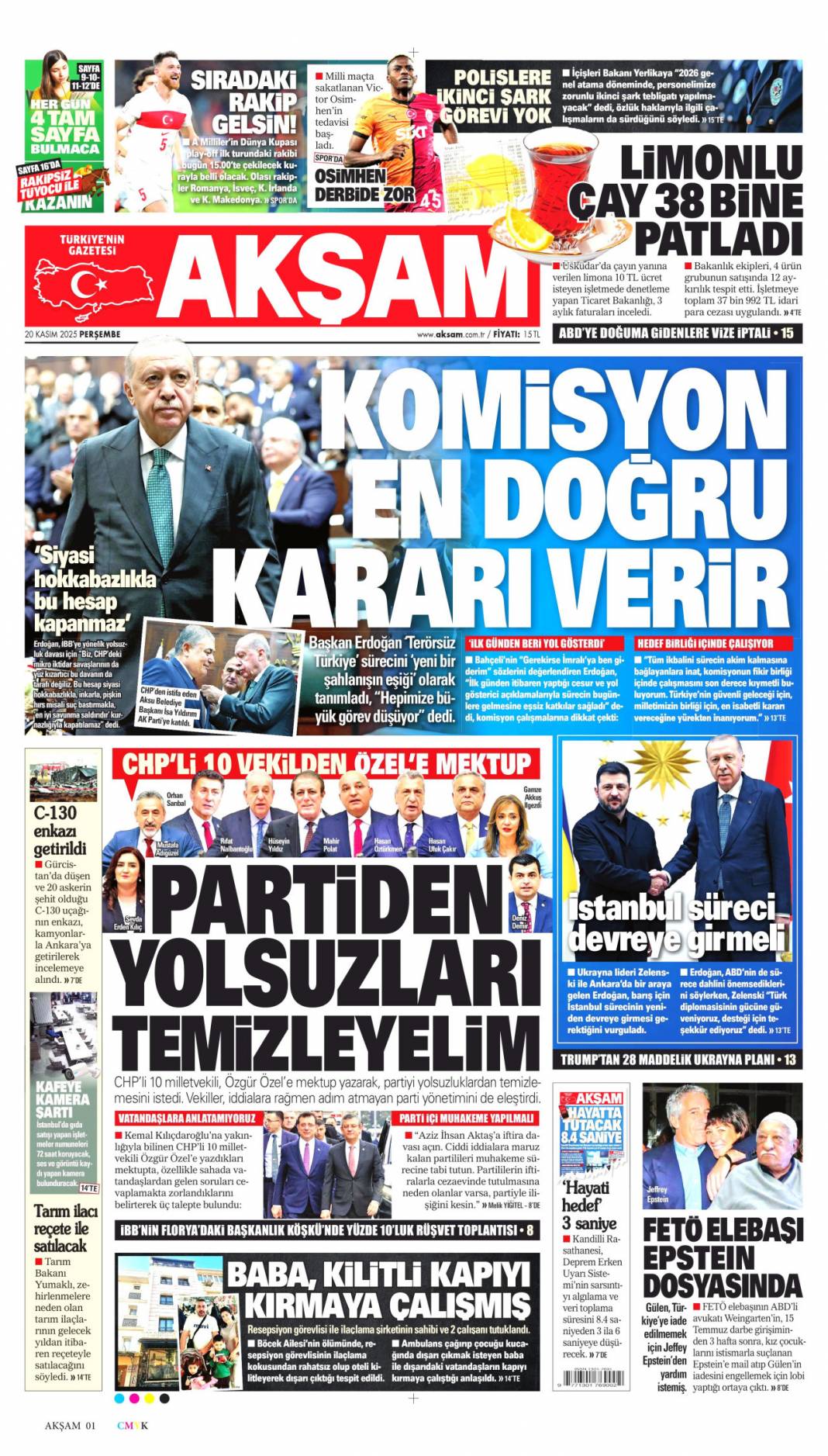 CHP hokkabazlıkla yolsuzluğu kapatamaz: 20 Kasım 2025 Perşembe, güncel gazete manşetleri... 4