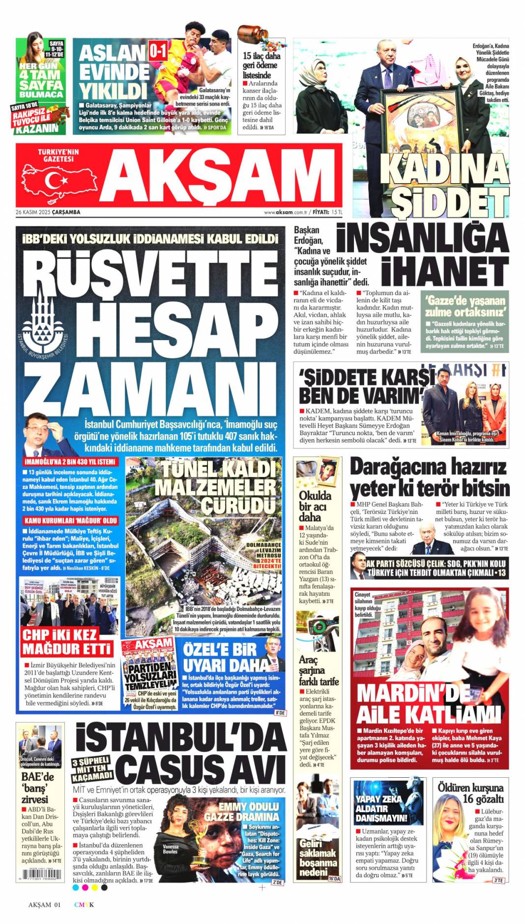 Kadına şiddet insanlığa ihanet: 26 Kasım 2025 Çarşamba, güncel gazete manşetleri... 5