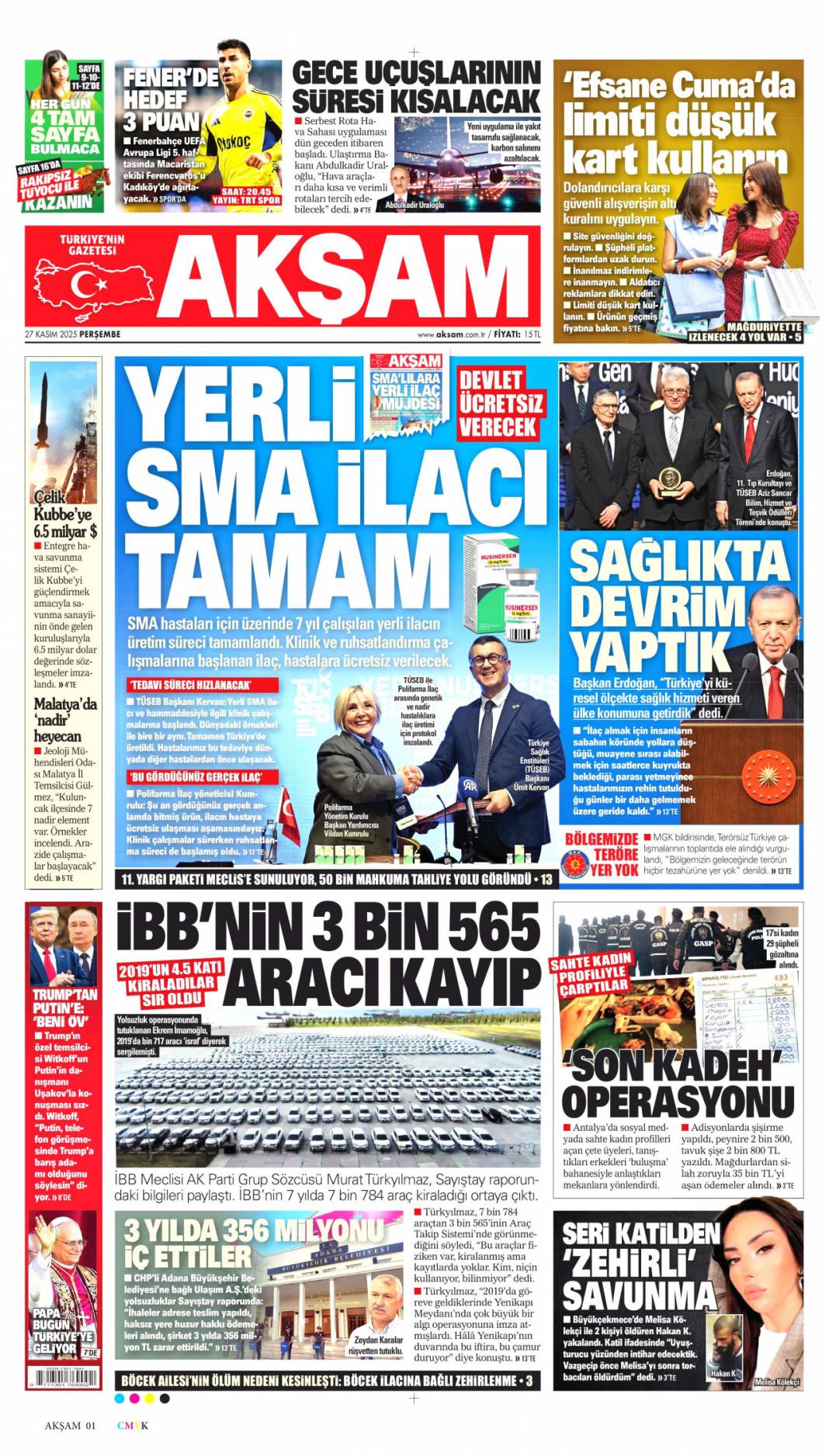 Erdoğan'a insanlık ödülü: 27 Kasım 2025 Perşembe, güncel gazete manşetleri... 4