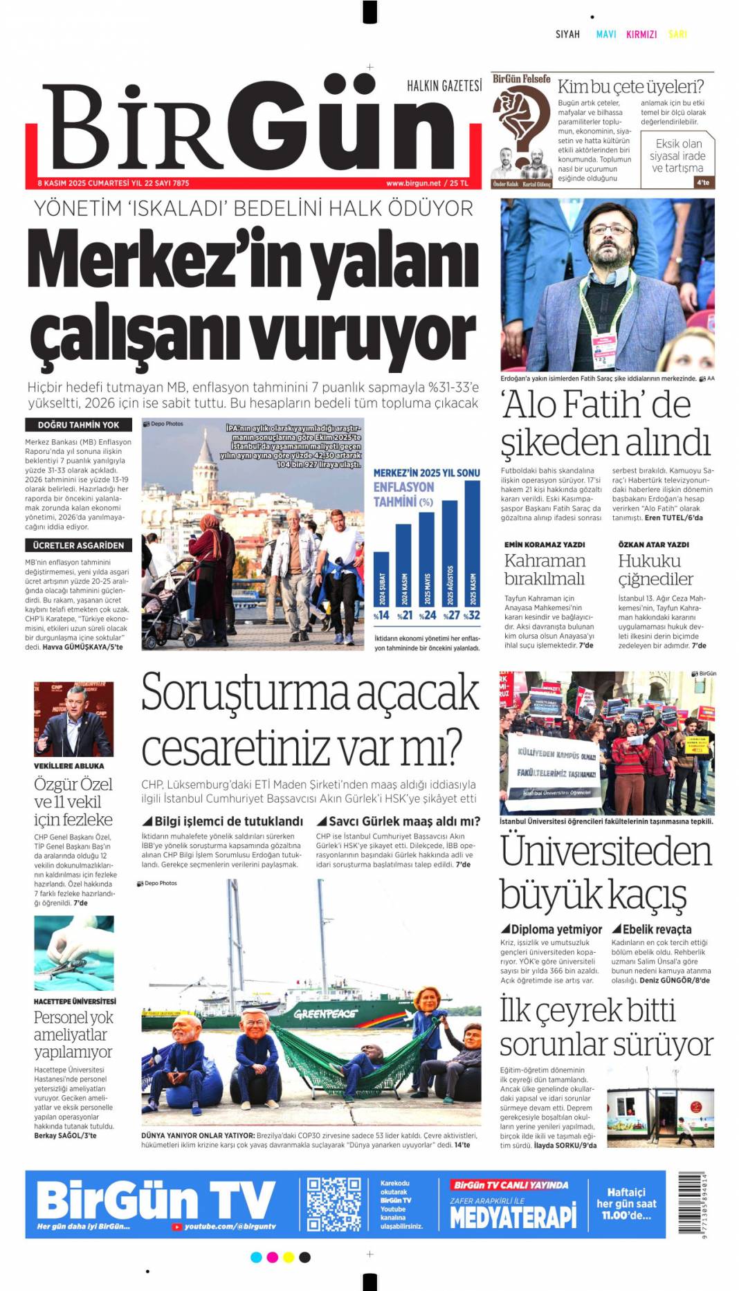 Zayıflat zehirle yok et: 8 Kasım 2025 Cumartesi güncel gazete manşetleri... 15