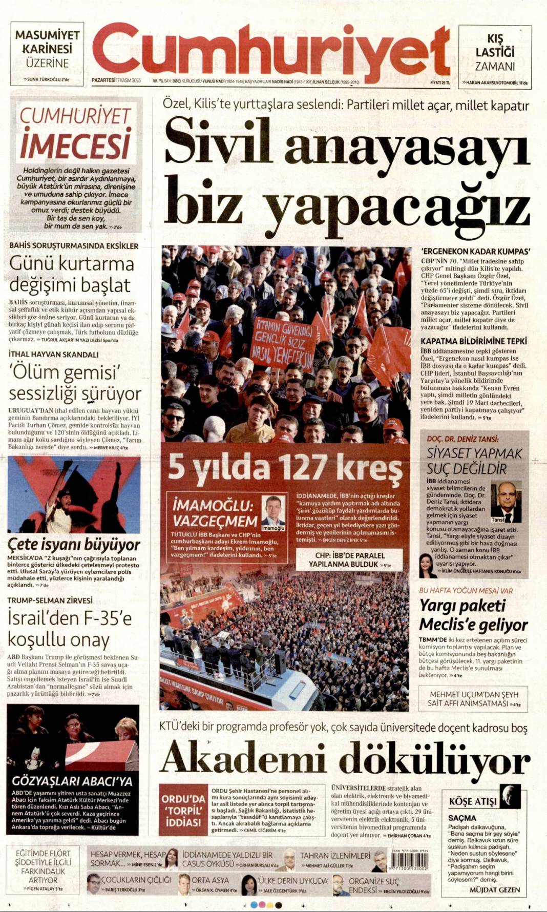 Sistemin A takımı rüşvet zengini: 17 Kasım 2025 Pazartesi güncel gazete manşetleri... 5