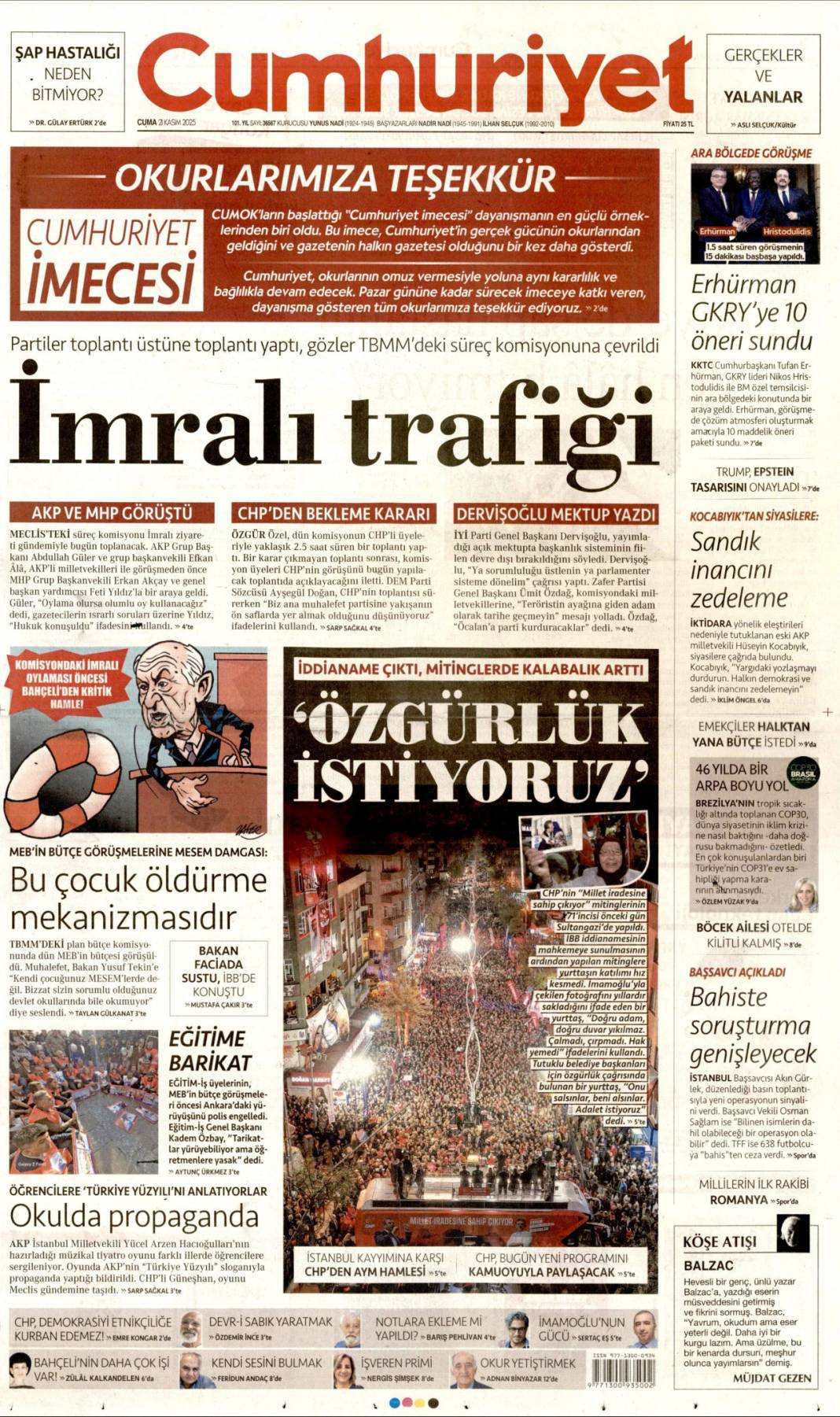 CHP'lilerin tezgahı pazarcıdan döndü: 21 Kasım 2025 Cuma güncel gazete manşetleri... 8