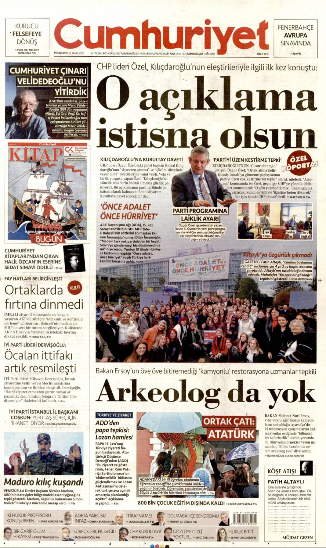 Erdoğan'a insanlık ödülü: 27 Kasım 2025 Perşembe, güncel gazete manşetleri... 5