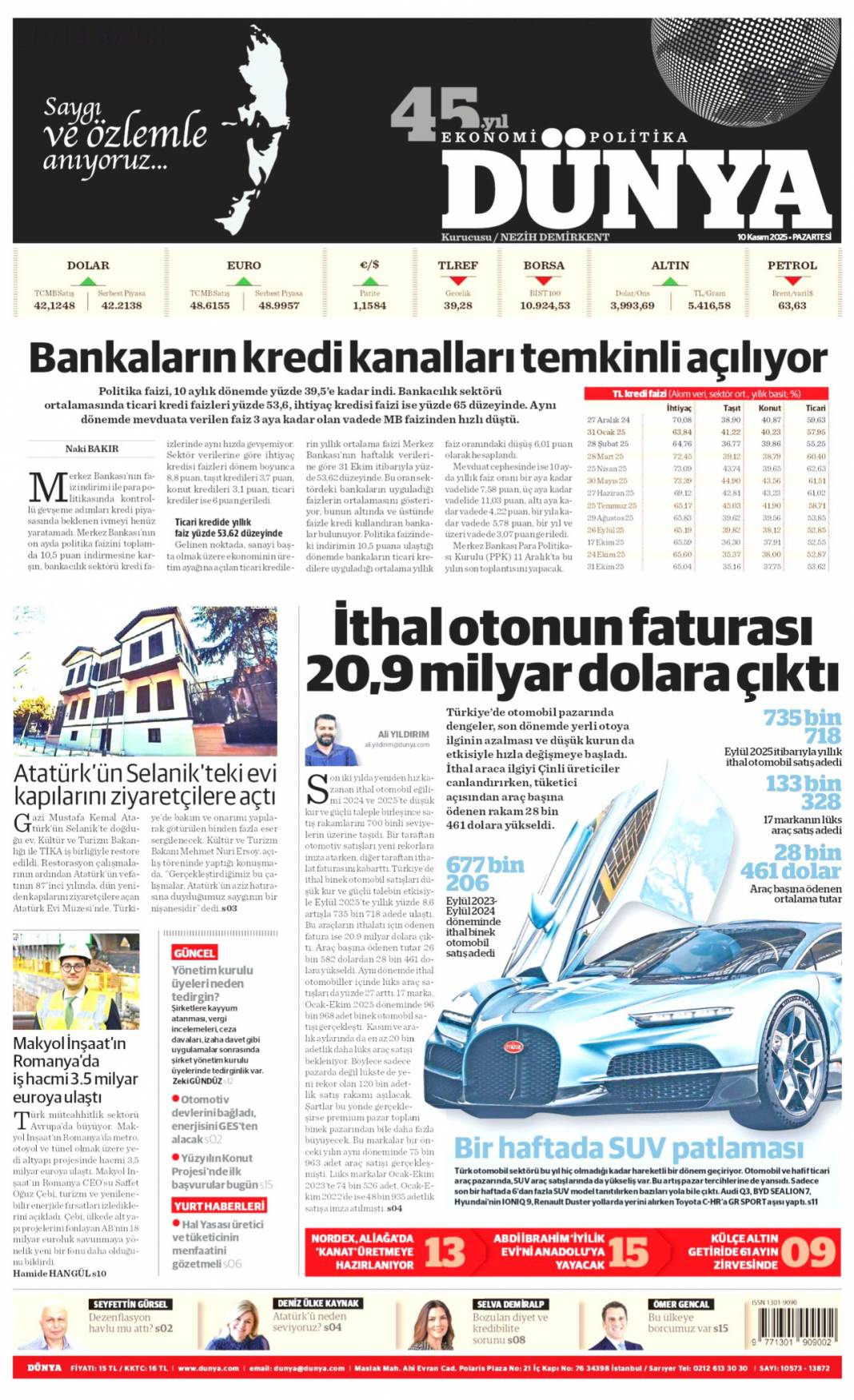 Sonsuz sevgi, Büyük şükran: 10 Kasım 2025 Pazartesi, güncel gazete manşetleri 9