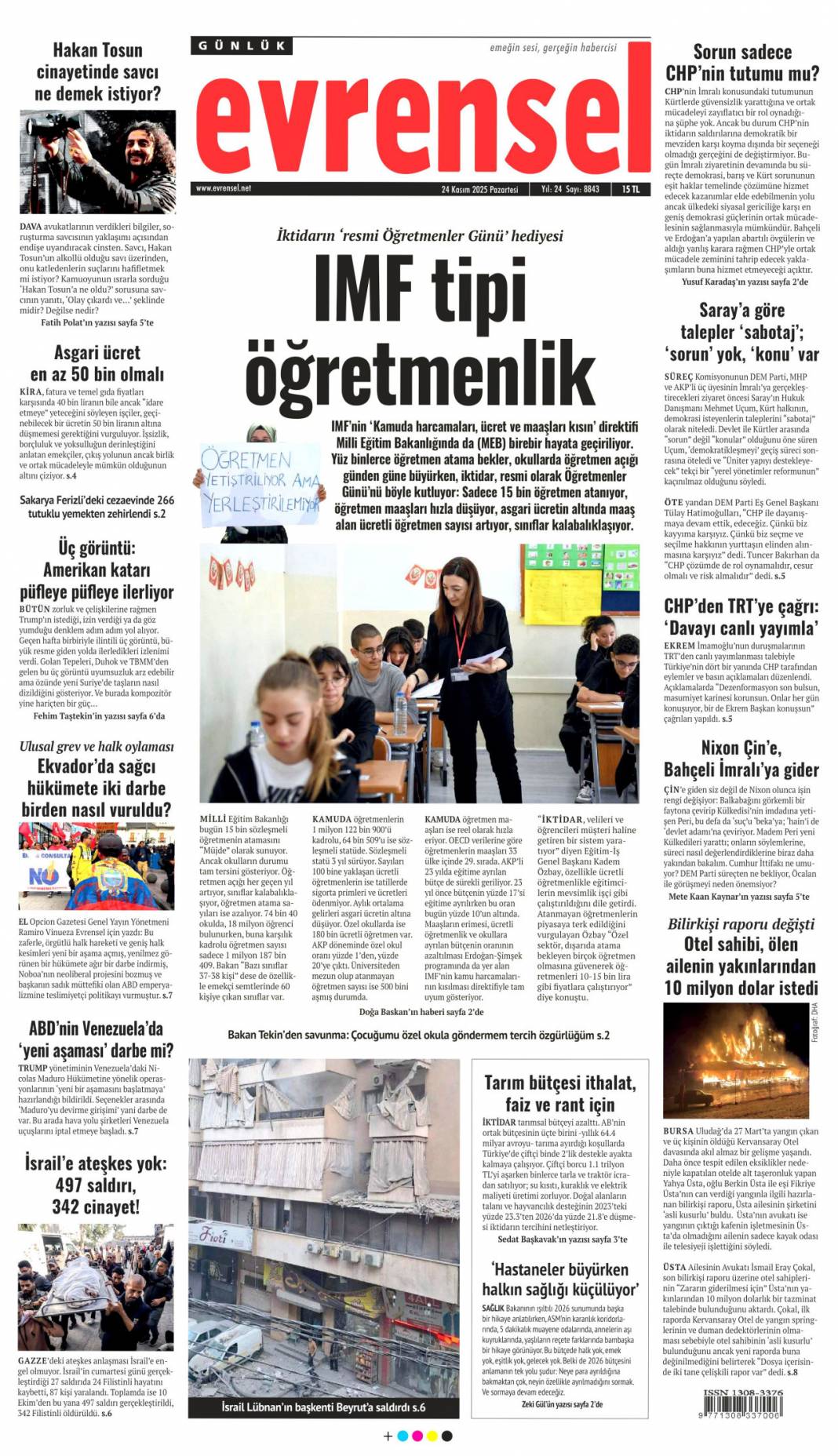 Cumhuriyetin öğretmeni: 21 Kasım 2025 Pazartesi güncel gazete manşetleri... 14