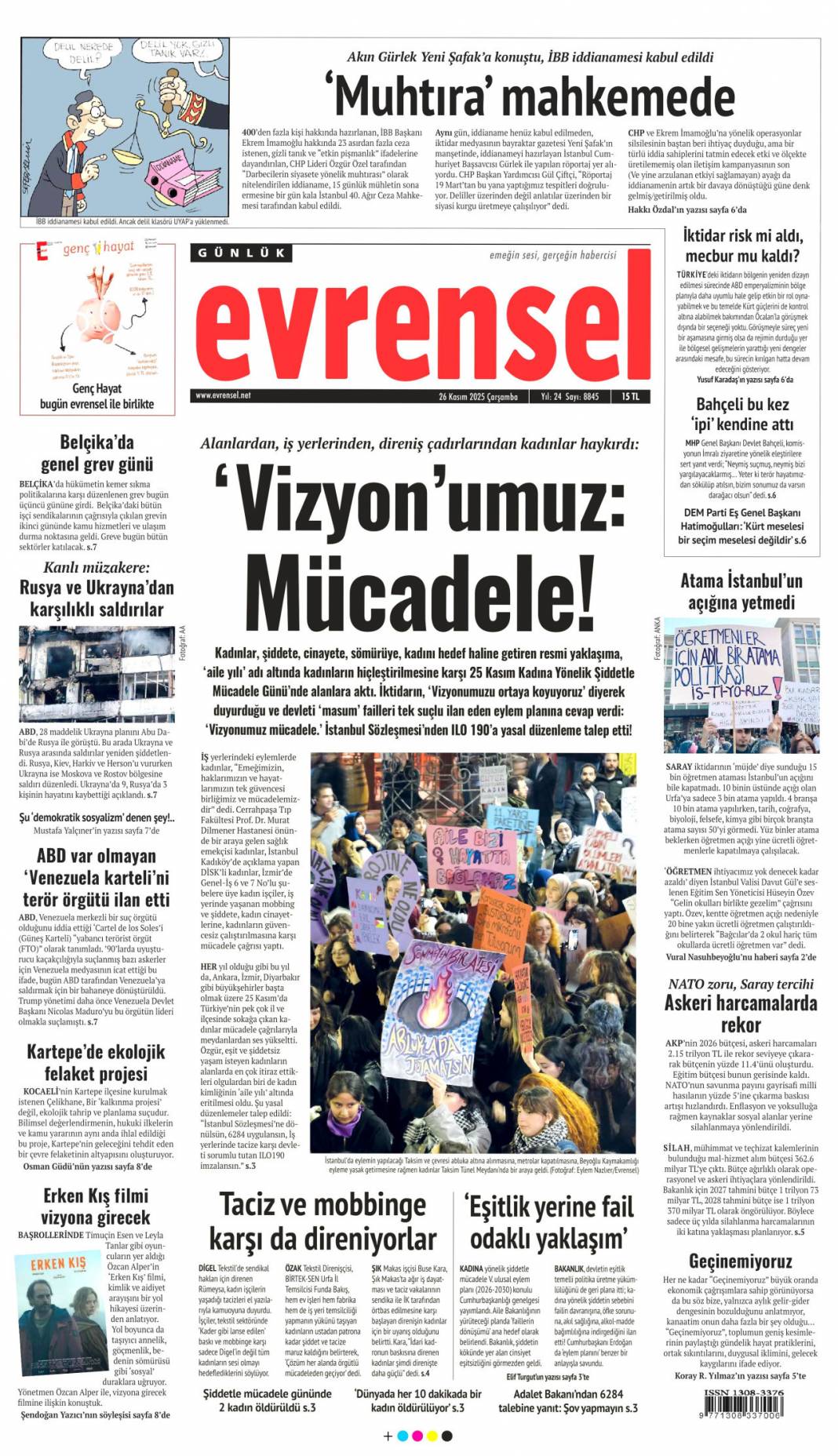 Kadına şiddet insanlığa ihanet: 26 Kasım 2025 Çarşamba, güncel gazete manşetleri... 17