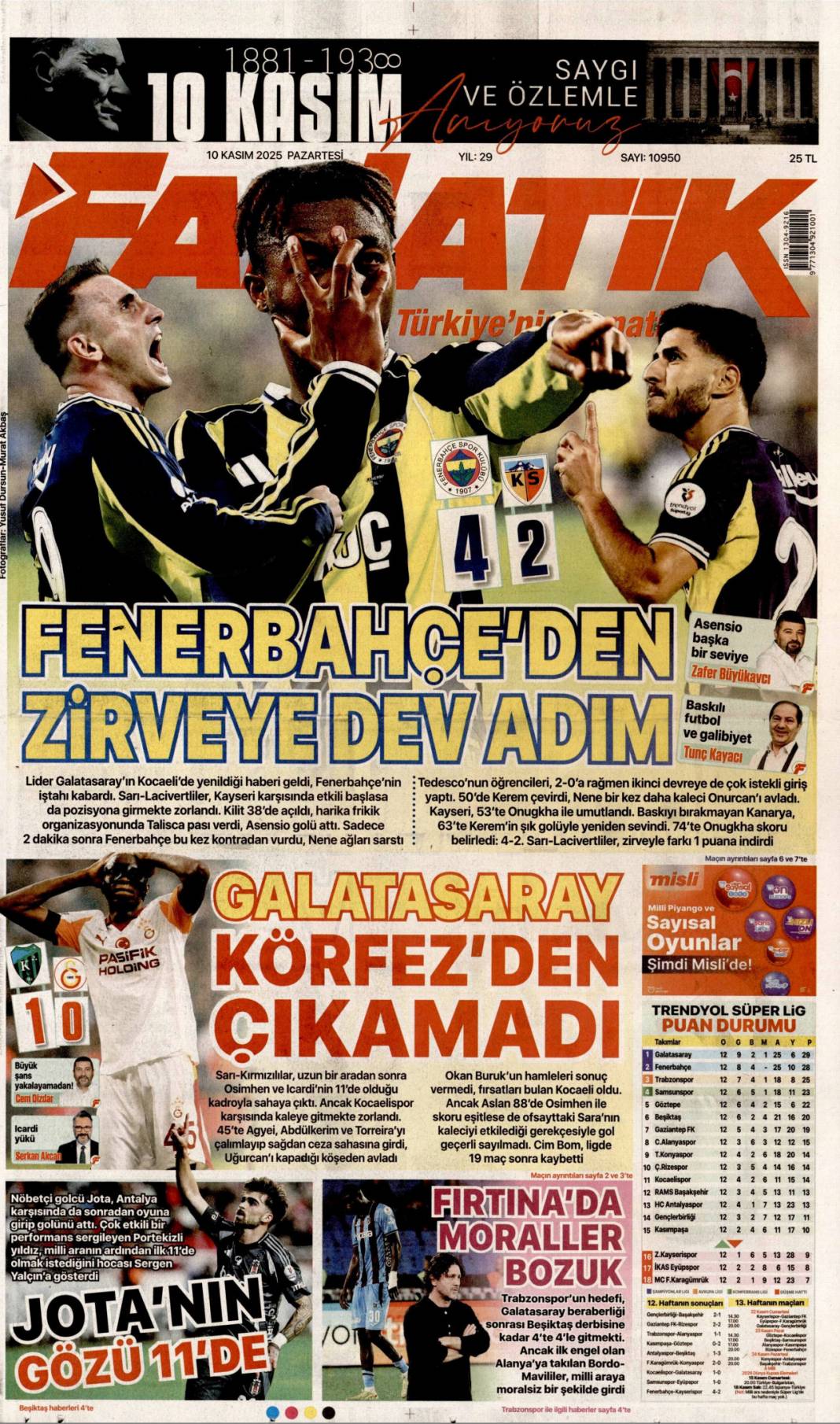 Sonsuz sevgi, Büyük şükran: 10 Kasım 2025 Pazartesi, güncel gazete manşetleri 24