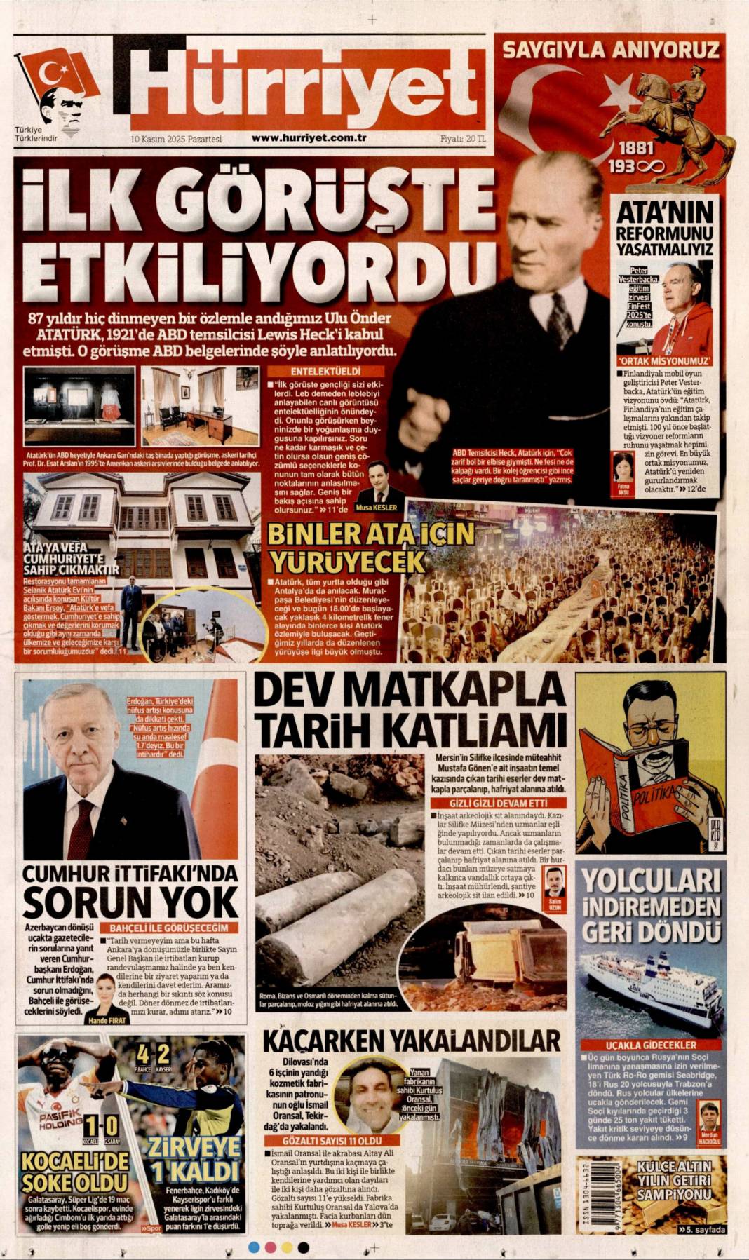 Sonsuz sevgi, Büyük şükran: 10 Kasım 2025 Pazartesi, güncel gazete manşetleri 1