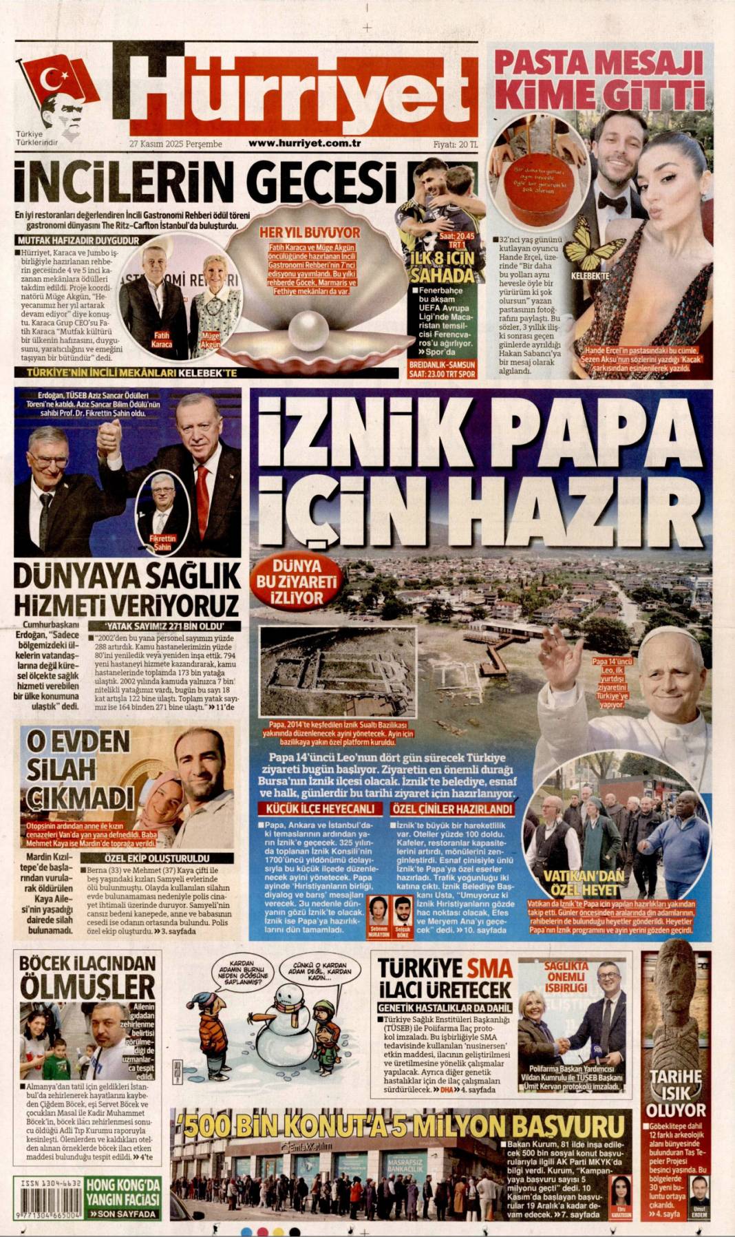 Erdoğan'a insanlık ödülü: 27 Kasım 2025 Perşembe, güncel gazete manşetleri... 3