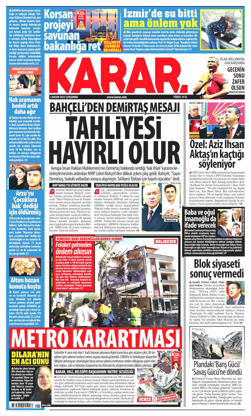 305 Bin aile yeni yuvasında: 5 Kasım 2025 Çarşamba güncel gazete manşetleri 18