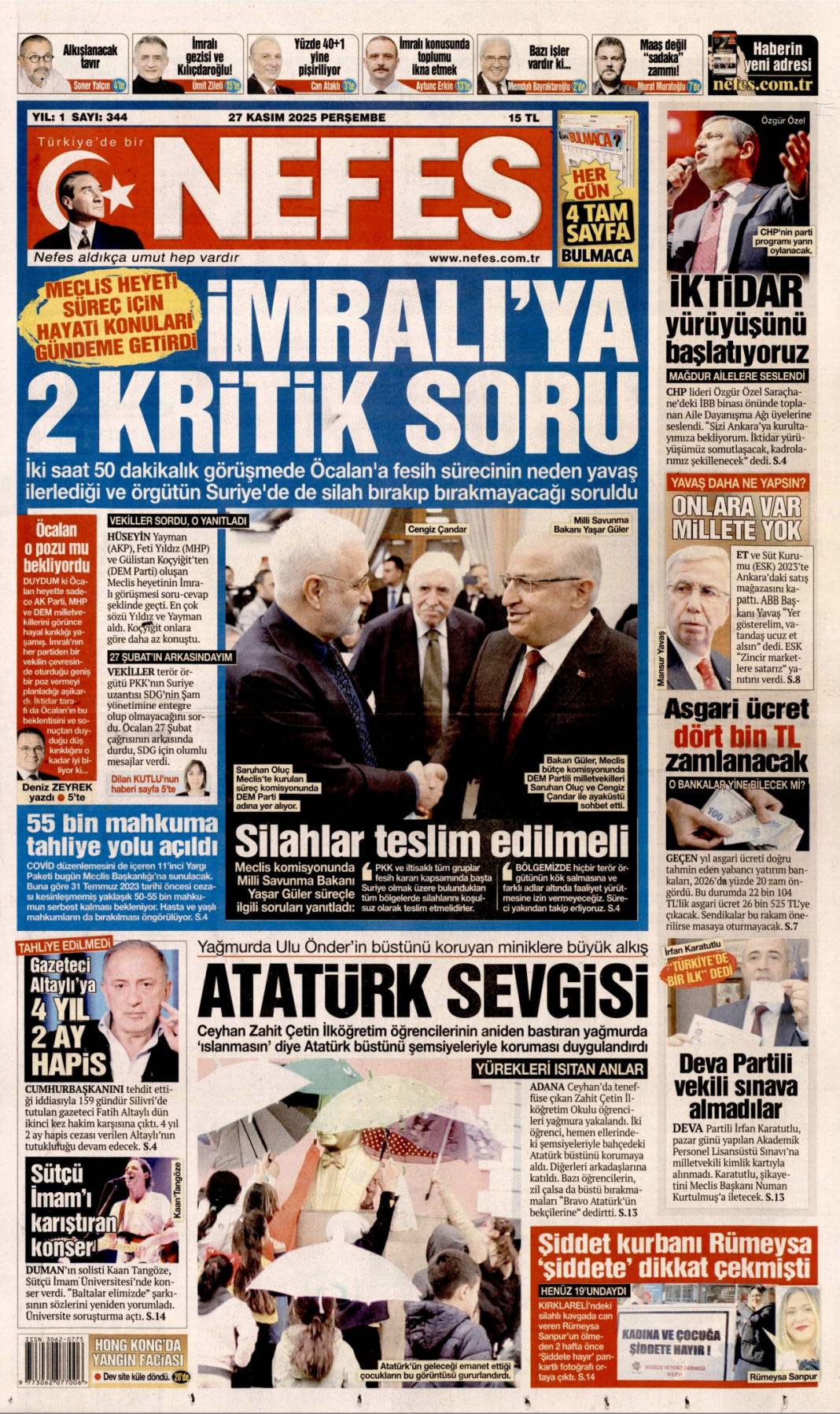 Erdoğan'a insanlık ödülü: 27 Kasım 2025 Perşembe, güncel gazete manşetleri... 16