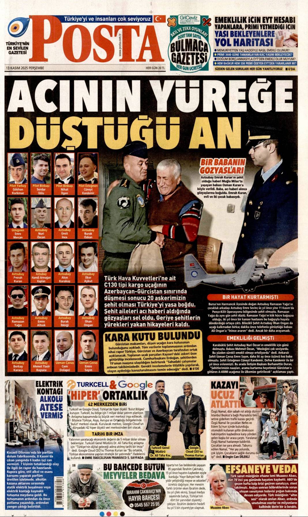 Şehitlerimizin ismini kalbimize yazdık: 13 Kasım 2025 Perşembe güncel gazete manşetleri... 17