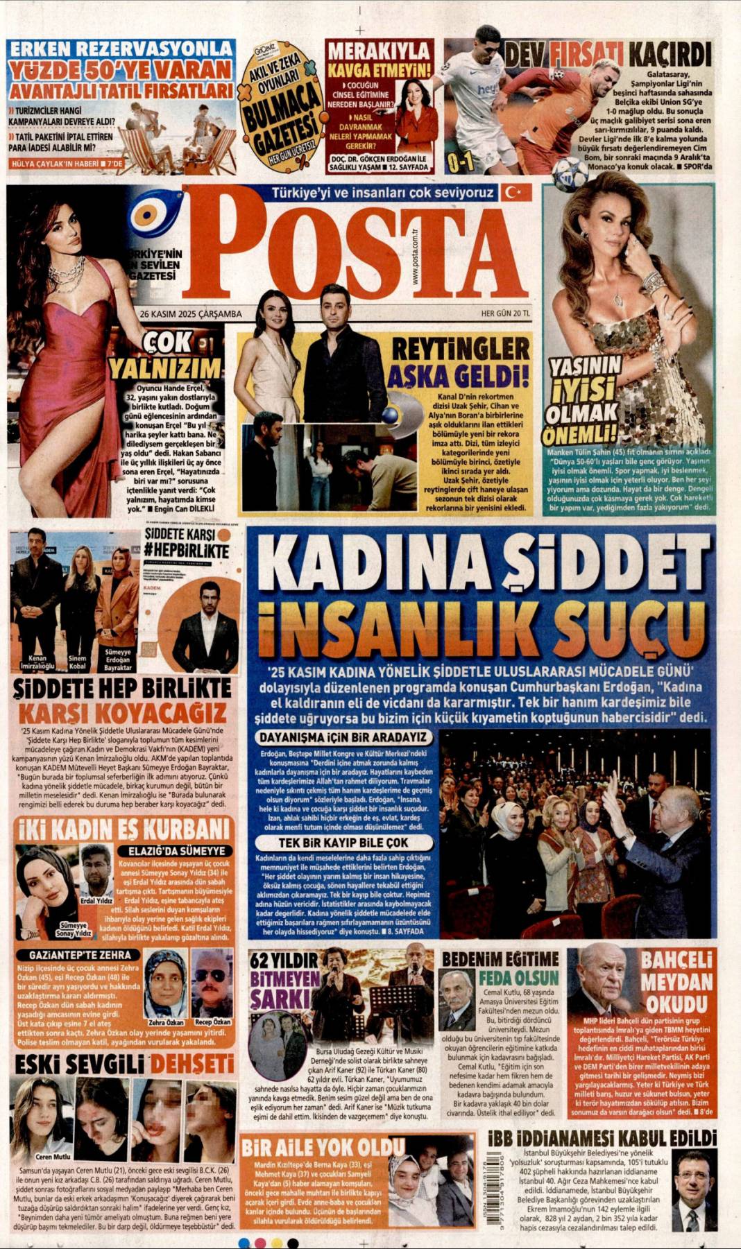 Kadına şiddet insanlığa ihanet: 26 Kasım 2025 Çarşamba, güncel gazete manşetleri... 16