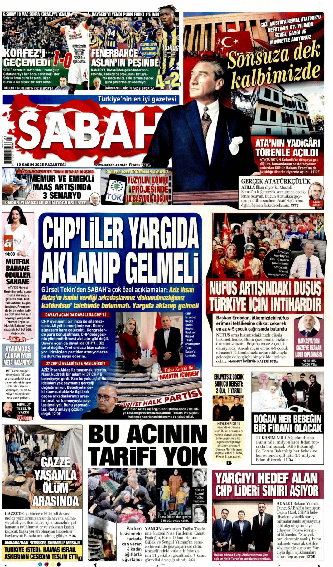 Sonsuz sevgi, Büyük şükran: 10 Kasım 2025 Pazartesi, güncel gazete manşetleri 2