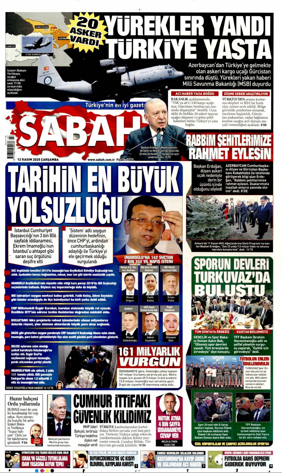 Tarihin en büyük yolsuzluğu: 12 Kasım 2025 Çarşamba güncel gazete manşetleri... 1
