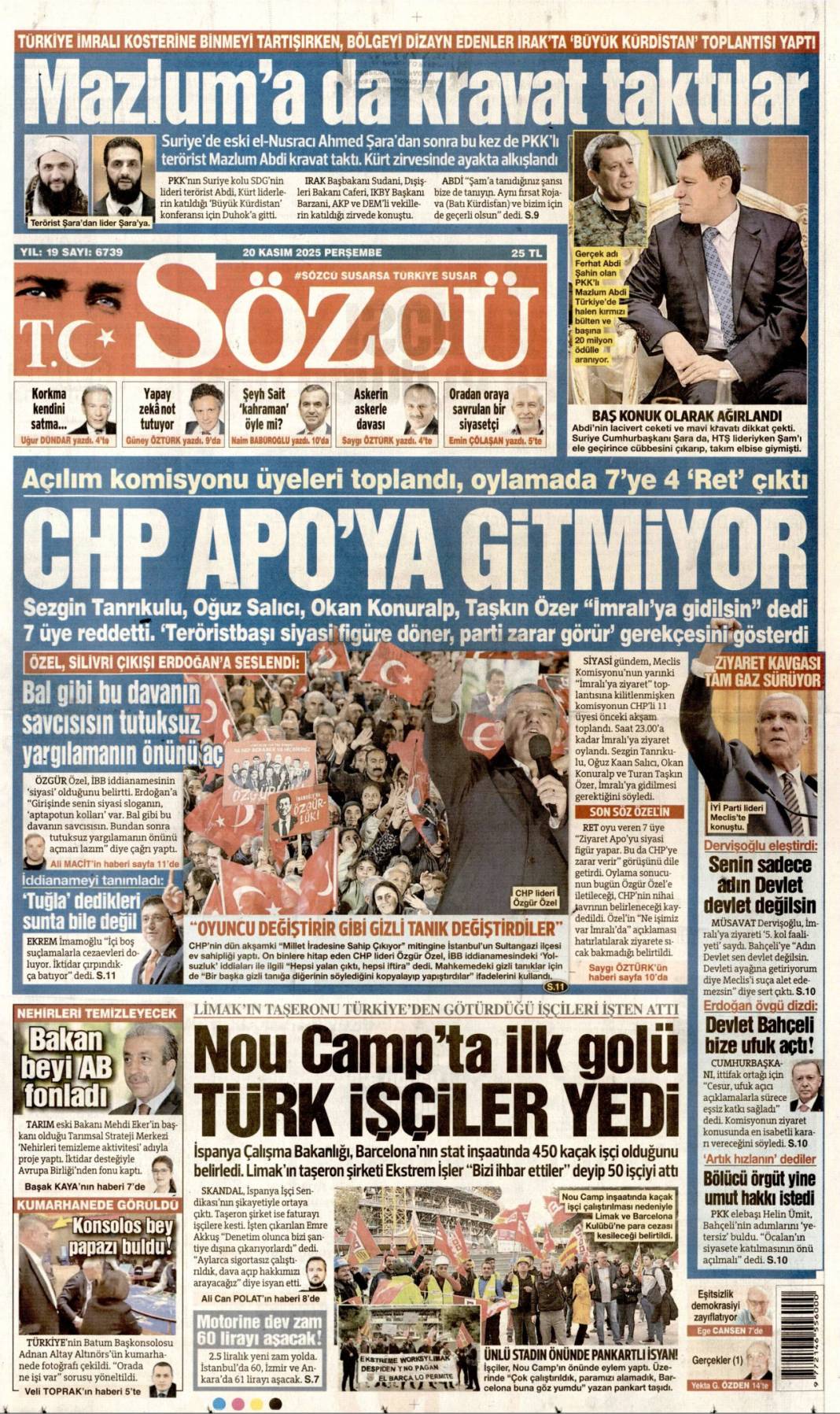 CHP hokkabazlıkla yolsuzluğu kapatamaz: 20 Kasım 2025 Perşembe, güncel gazete manşetleri... 8