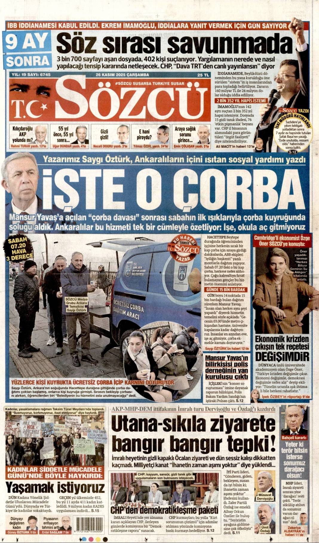 Kadına şiddet insanlığa ihanet: 26 Kasım 2025 Çarşamba, güncel gazete manşetleri... 20