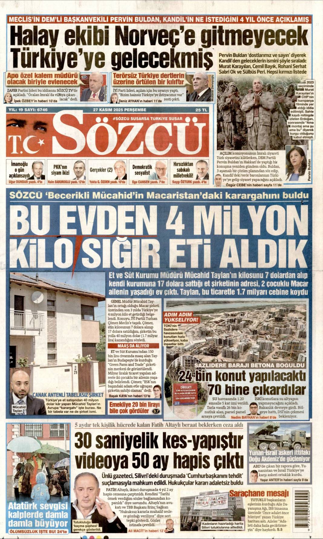 Erdoğan'a insanlık ödülü: 27 Kasım 2025 Perşembe, güncel gazete manşetleri... 14