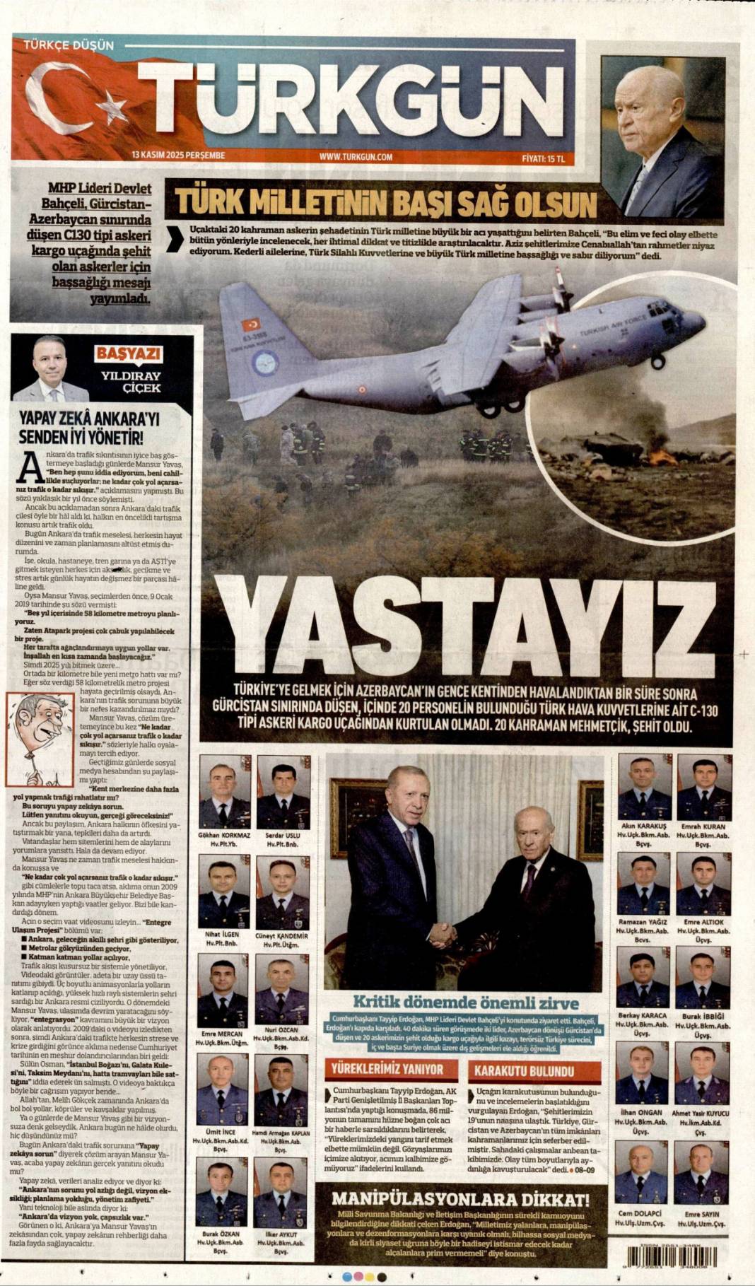 Şehitlerimizin ismini kalbimize yazdık: 13 Kasım 2025 Perşembe güncel gazete manşetleri... 20