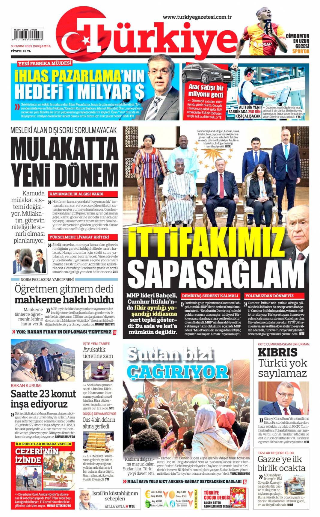 305 Bin aile yeni yuvasında: 5 Kasım 2025 Çarşamba güncel gazete manşetleri 3