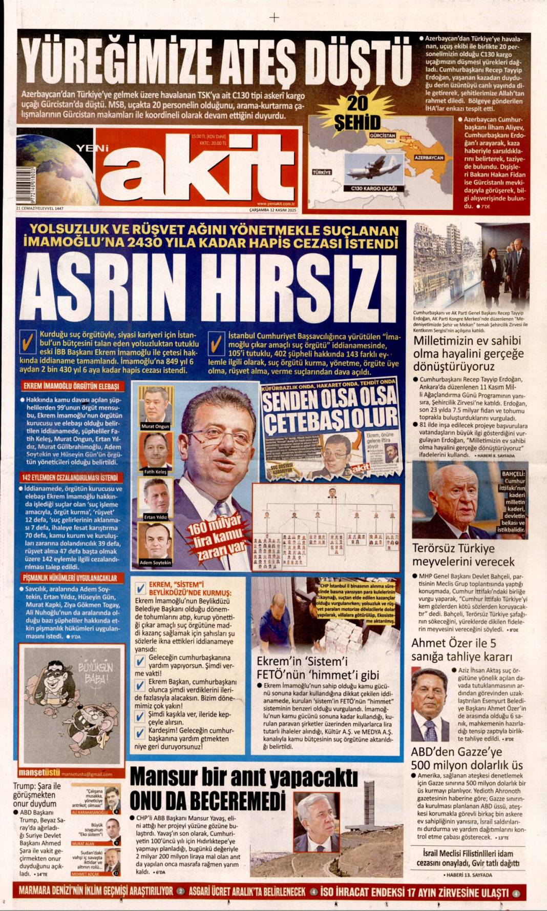 Tarihin en büyük yolsuzluğu: 12 Kasım 2025 Çarşamba güncel gazete manşetleri... 7