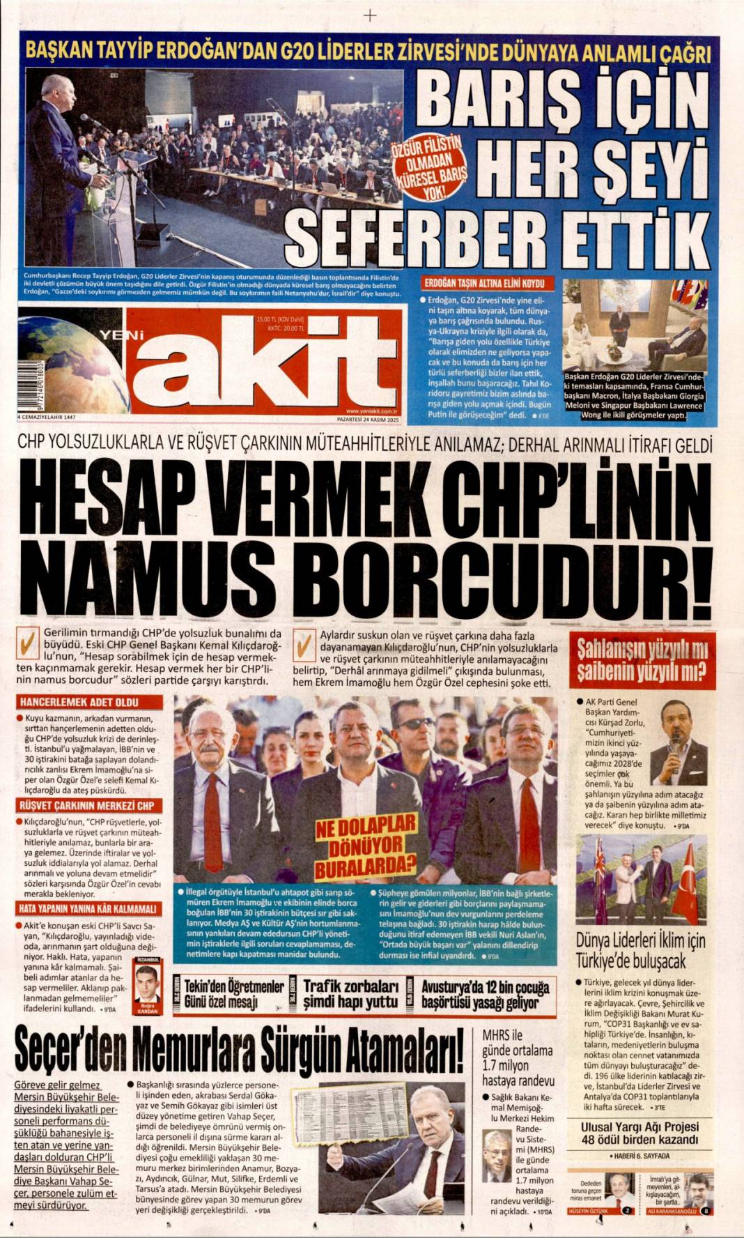 Cumhuriyetin öğretmeni: 21 Kasım 2025 Pazartesi güncel gazete manşetleri... 7