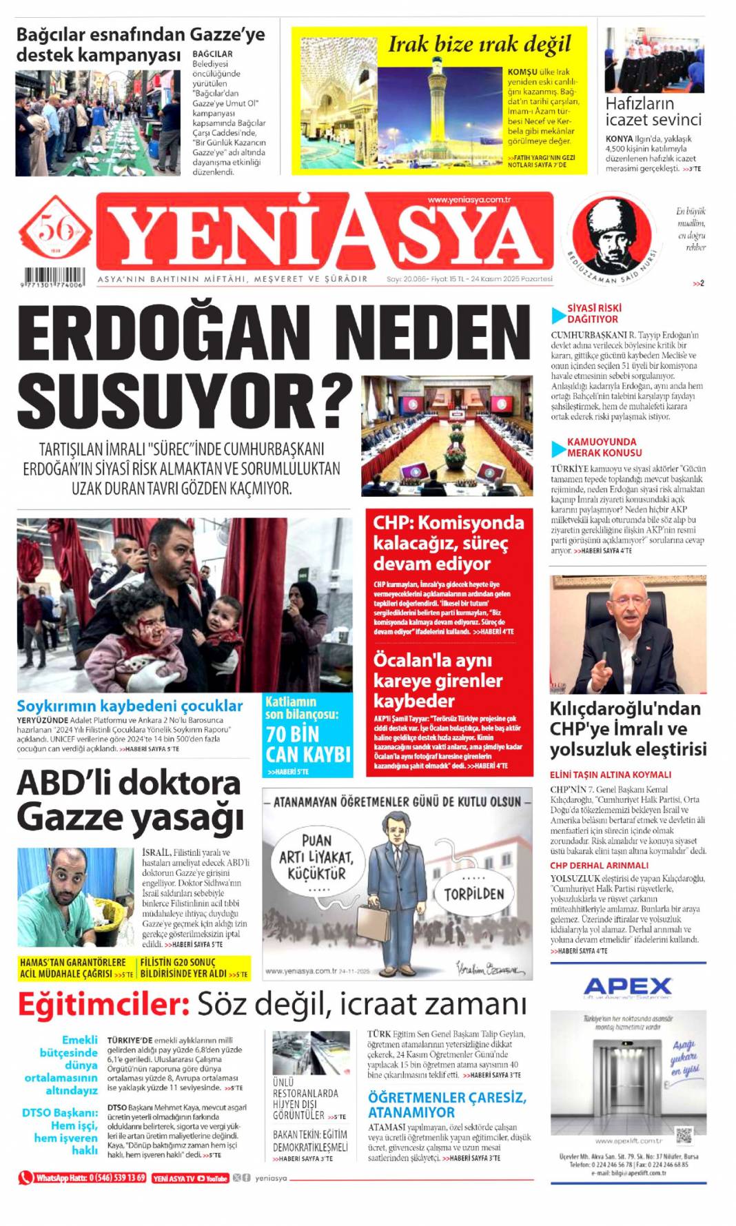 Cumhuriyetin öğretmeni: 21 Kasım 2025 Pazartesi güncel gazete manşetleri... 8