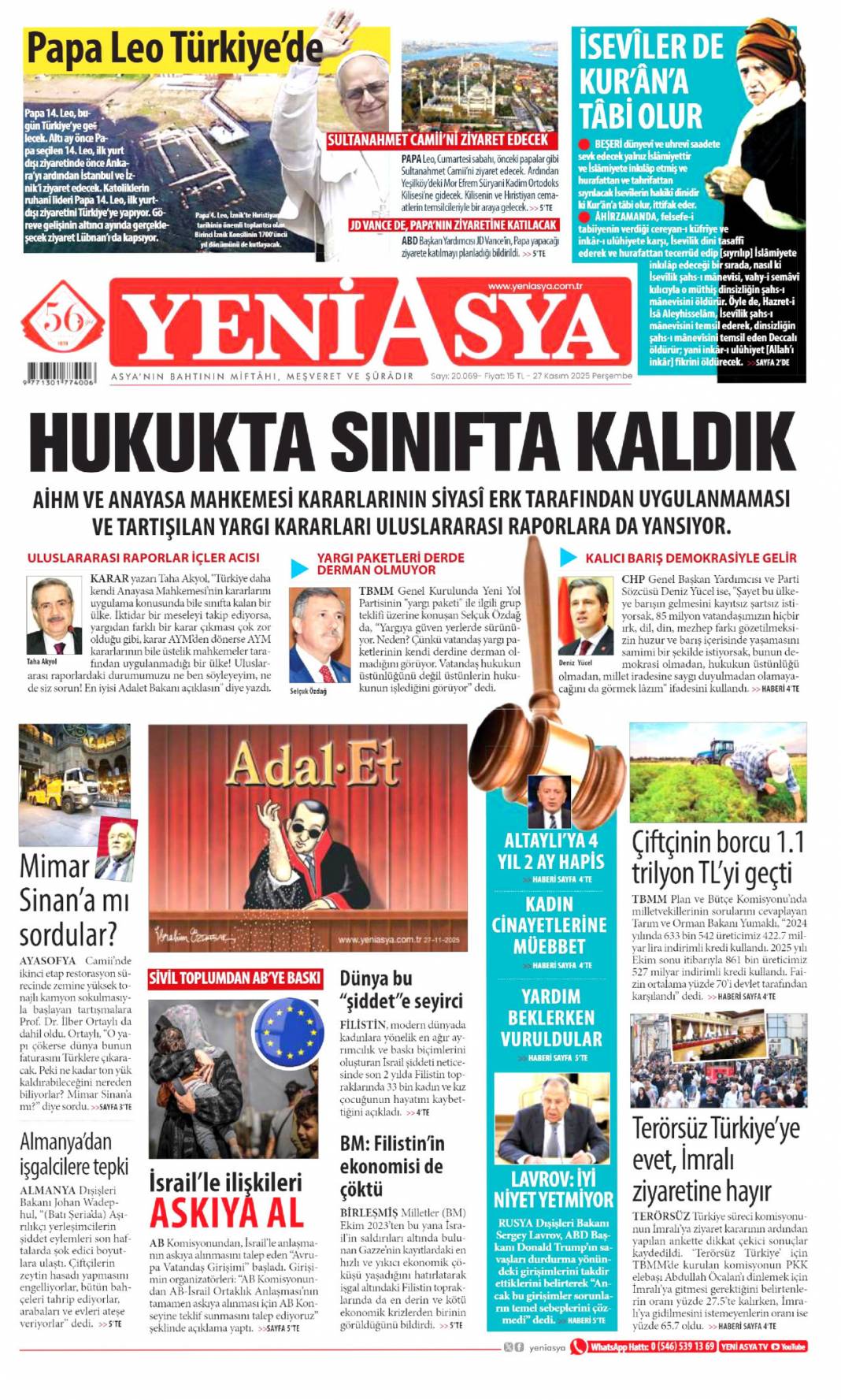 Erdoğan'a insanlık ödülü: 27 Kasım 2025 Perşembe, güncel gazete manşetleri... 10