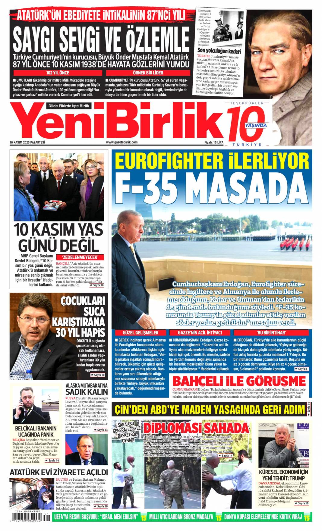 Sonsuz sevgi, Büyük şükran: 10 Kasım 2025 Pazartesi, güncel gazete manşetleri 21