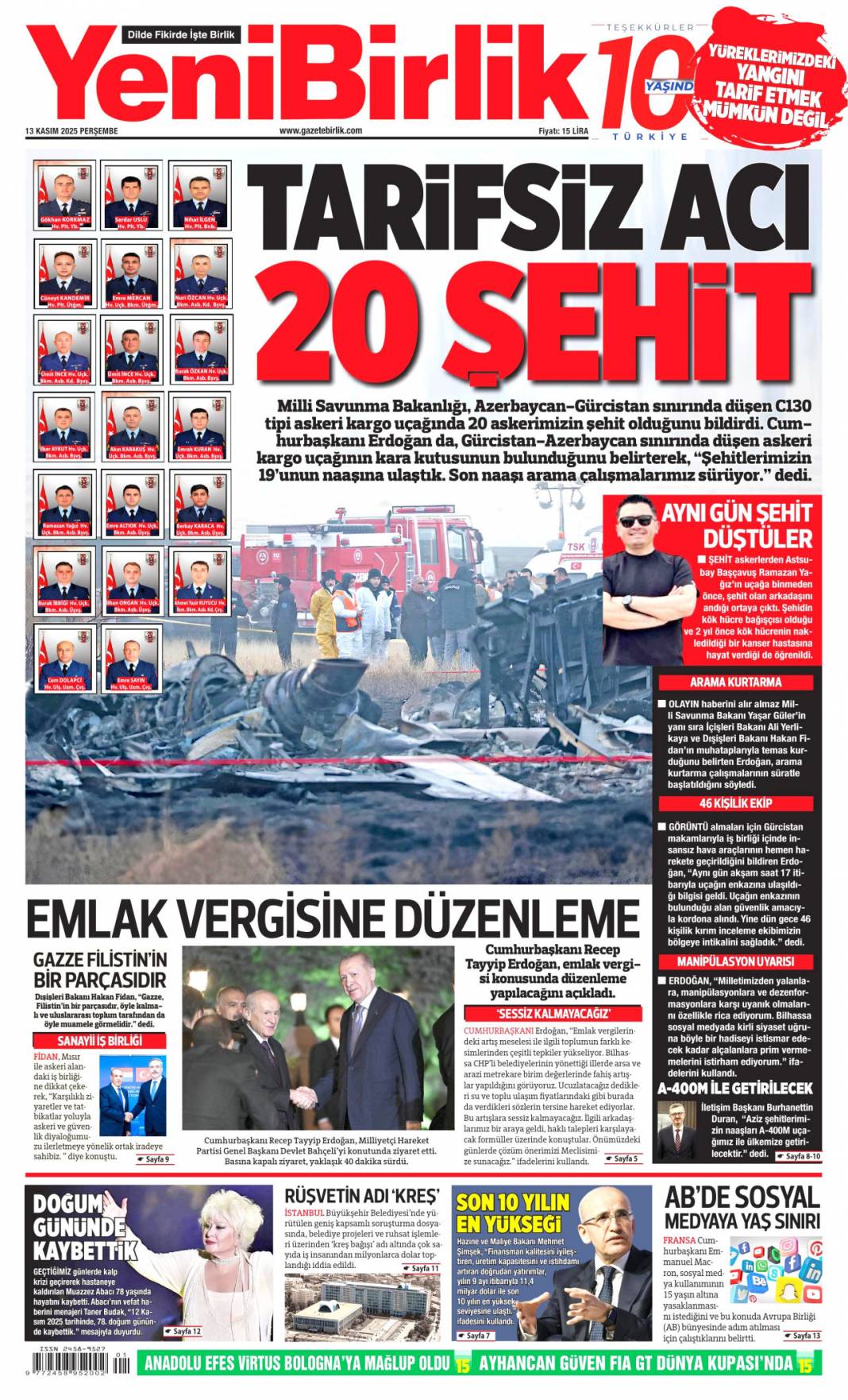 Şehitlerimizin ismini kalbimize yazdık: 13 Kasım 2025 Perşembe güncel gazete manşetleri... 23