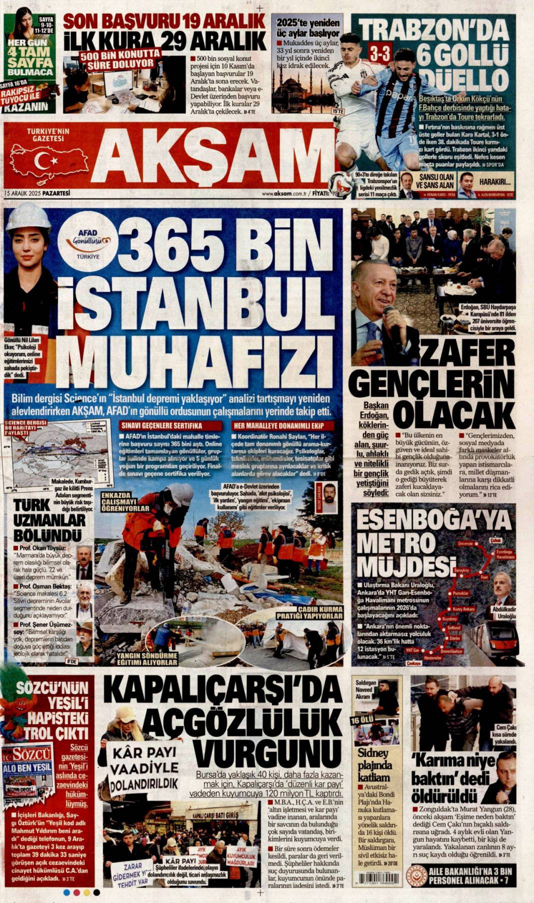 Millet düşmanlarına fırsat vermeyin: 15 Aralık 2025 Pazartesi güncel gazete manşetleri... 6